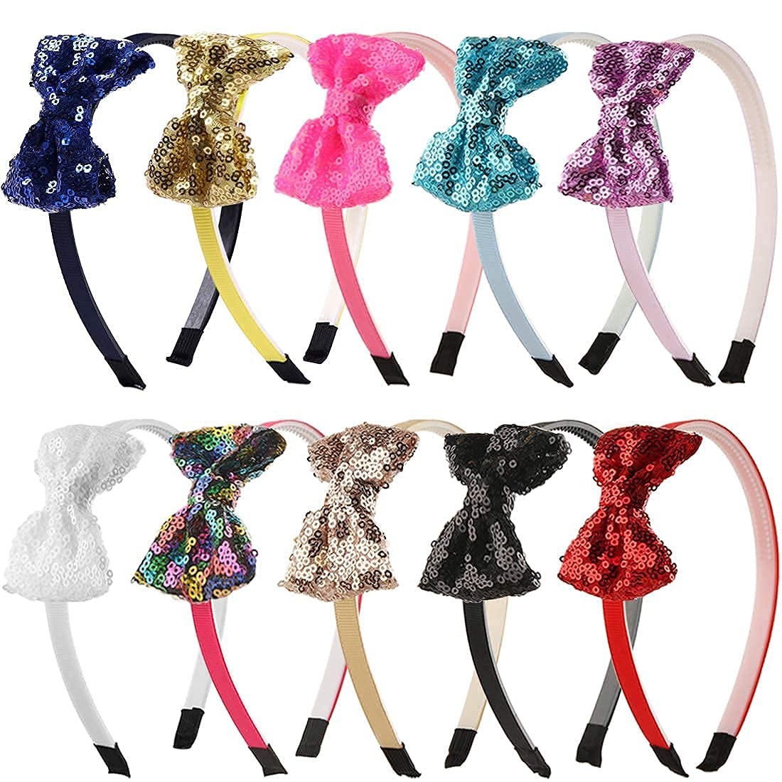 Adilish Fashion Sequence Bow Hair Band for Baby Girl's Hairband Pack of 6 (Color May Vary)