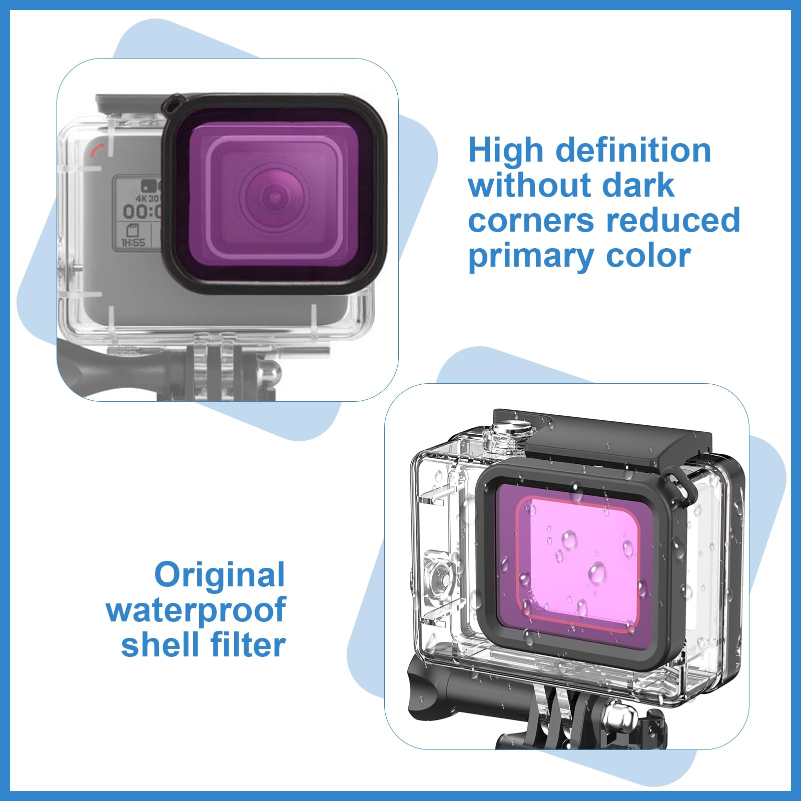 3 in 1 Snorkel Diving Underwater Filtro, Filtro Subacqueo Polivalente, Colori Rosso/Rosa/Viola, 3 Pcs, Massima Nitidezza e Colori Vividi per Immagini Subacquee Eccezionali, Adatto per GoPro 5,6,7