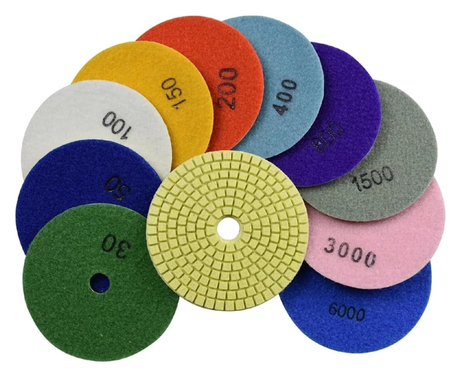Almohadilla de pulido de diamante, Almohadillas de pulido diamante 4 pulgadas, grano húmedo 30-8000, paquete 16, for piedra, mármol, hormigón y granito(16 Pcs,100)