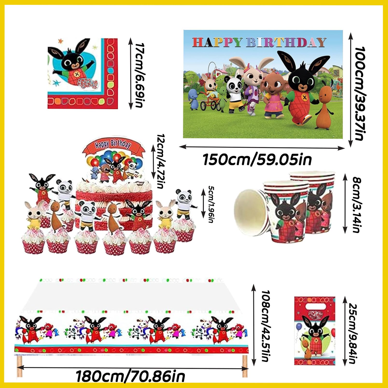 99 Pezzi Bunny Stoviglie per Feste di Compleanno，Addobbi Compleanno Bunny，Tovaglioli, Tovaglia, Piatti di Carta