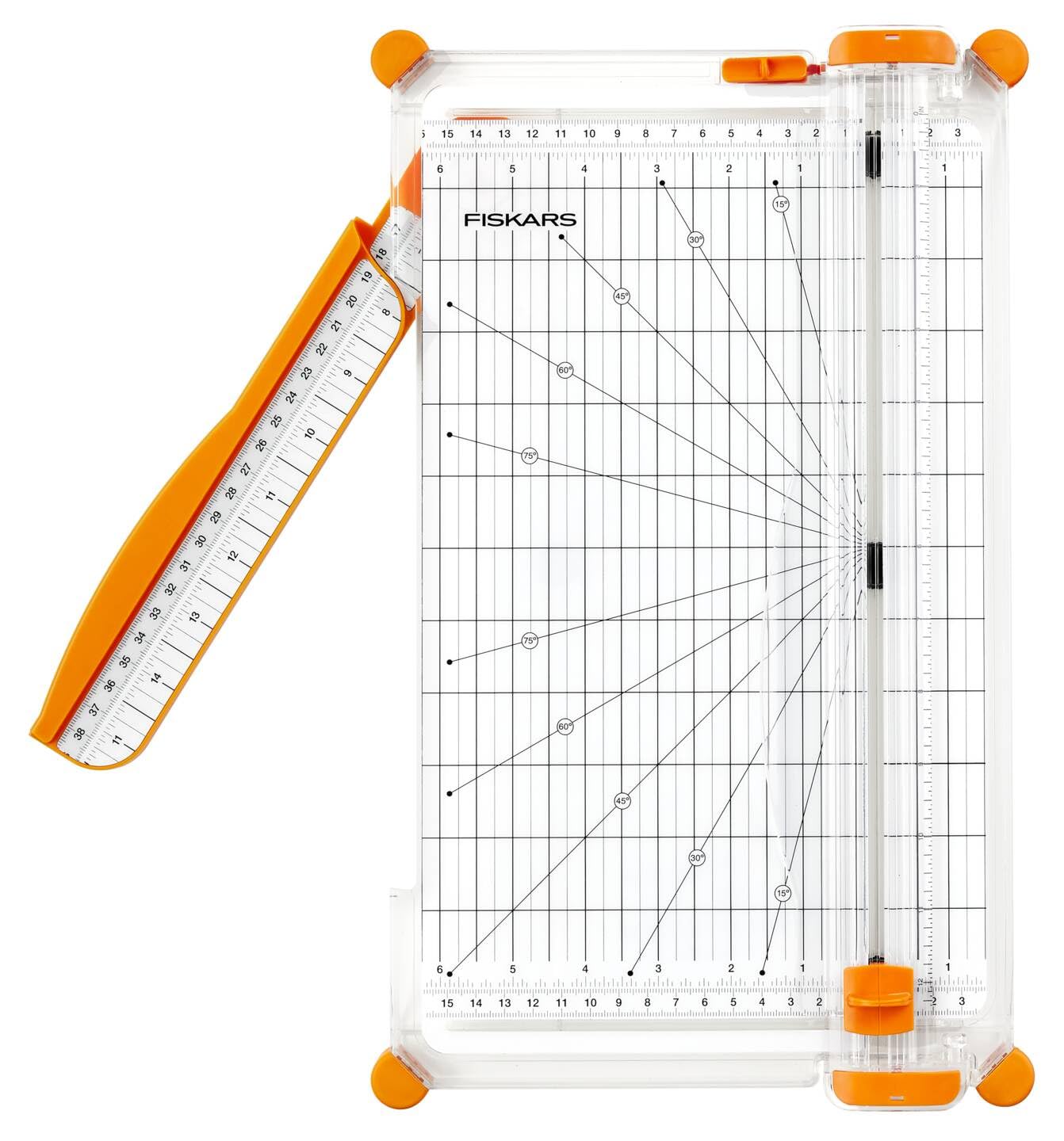 Fiskars SureCut Papierschneidemaschine, A4, Breite Grundfläche, Großer Papierschneider mit Schnittlinienführung, Weiß/Orange, 1077980