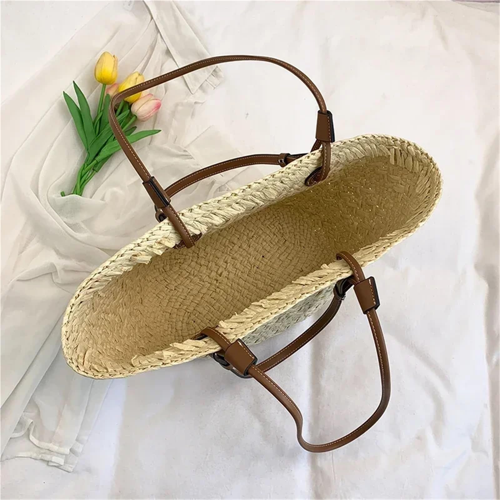 sac de plage tissé Sacs de panier tissés en osier d'été, sacs à main rotin for femmes, fourre-tout paille plage fait la, sac bandoulière kaki