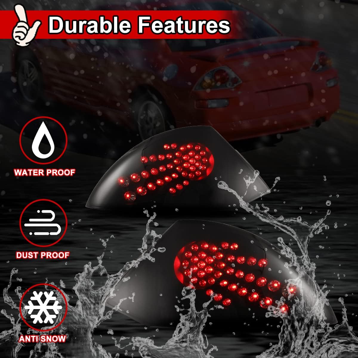 Nixon Offroad Tail Lights for Mitsubishi Eclipse 2000 2001 2002 2003 2004 2005 Tail Lamps LED Rear Lights Car Rear Lamps Assembly Replacement 1 Pair (Matte Black Housing/Smoke Lens)