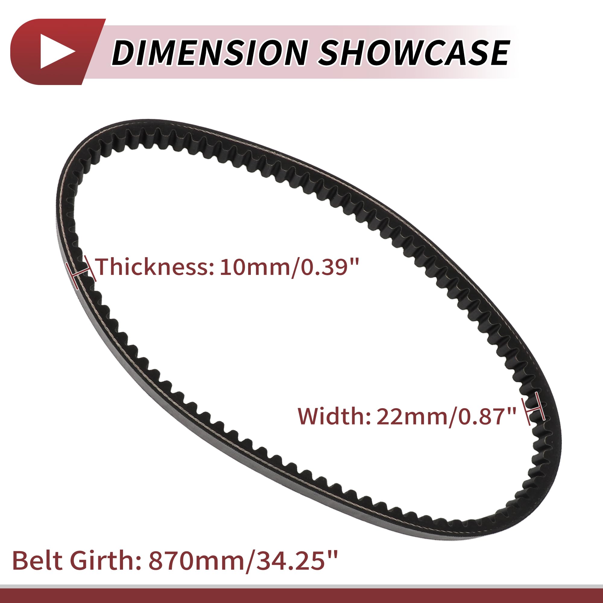Correa De Transmisión Para Yamaha Yp250 Yp Majesty 250 95-06 1Pc | Longitud 870Mm, Ancho 22Mm, Grosor 10Mm, Material Caucho Y Fibra, Función Transmisión De Potencia, Reemplazo Directo