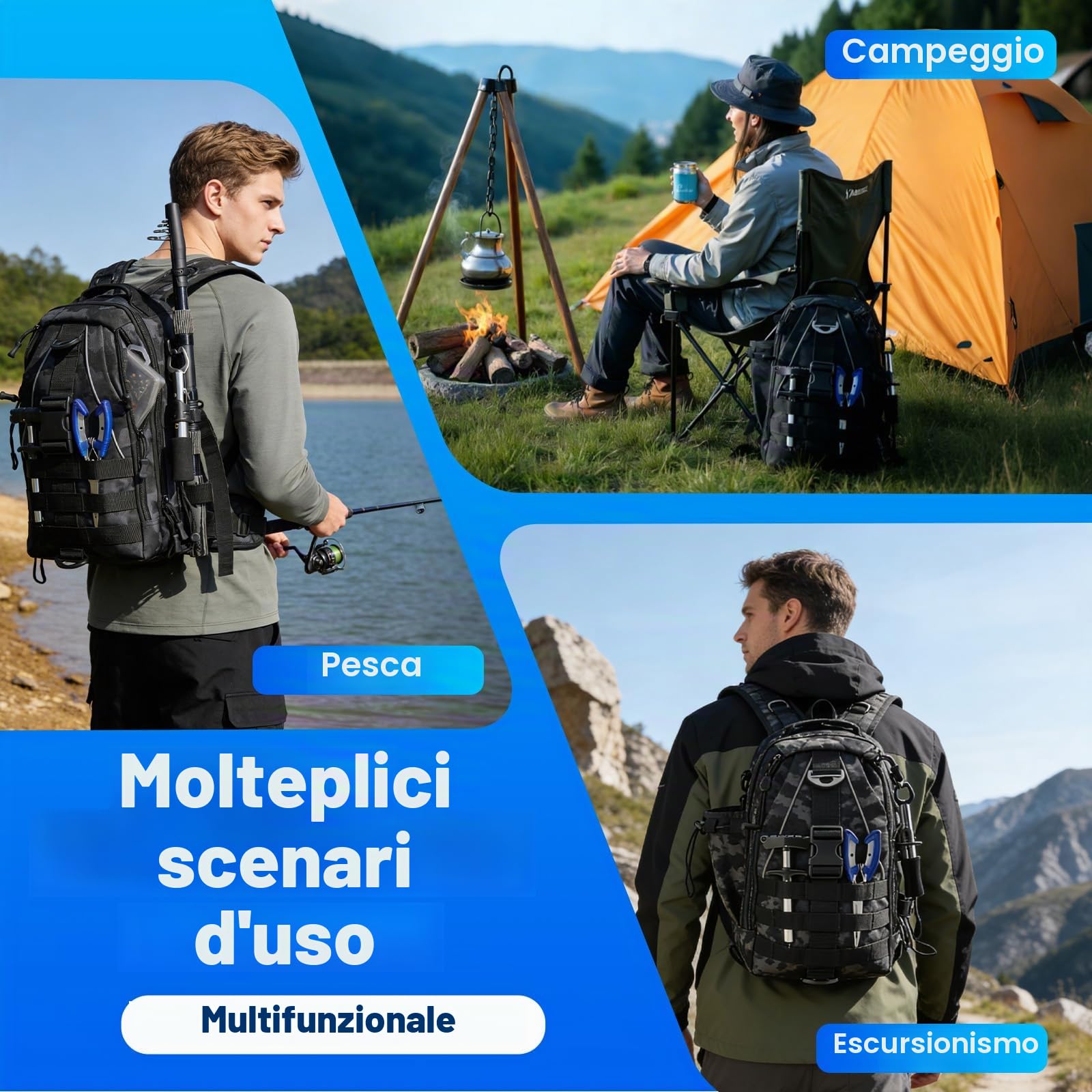 Set da pesca completo, 209 pezzi, zaino da pesca impermeabile da 40 l, con scatole, pinze da pesca, rimozione di ganci per pesca, campeggio, escursioni, pesca, scatole per esche e altro