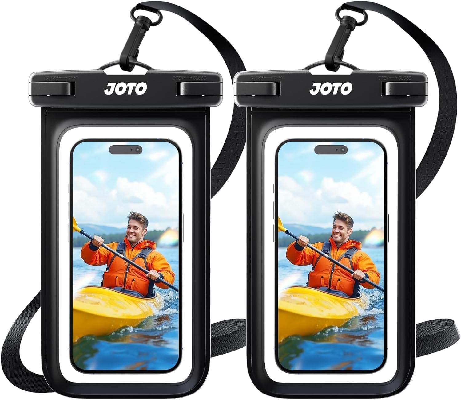 JOTO 2 Pack Waterproof Phone Pouch Case Up to 7", IPX8 Underwater Phone Case Cellphone Dry Bag for iPhone 17/Air 16 15 14 13 12 Pro Max Xs Max XR X 8 7 6S Plus SE/Galaxy S24 S23 S22 -Black