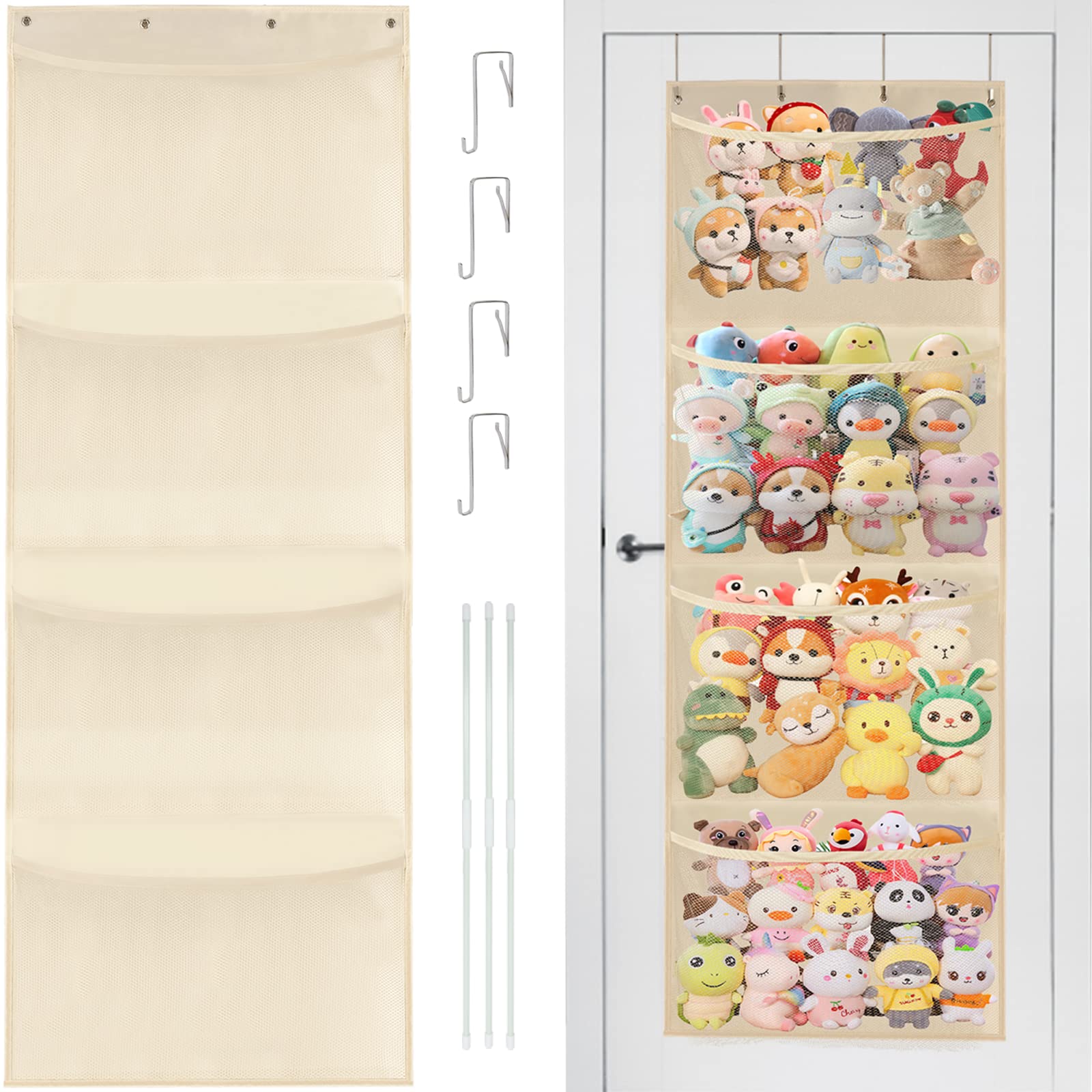 BeautyLivoor Stuffed Animal Storage, Over Door Organizer and Storage for Stuffies, Hanging Stuffed Animal Storage with Breathable Pockets and Easy Installation Large Bag