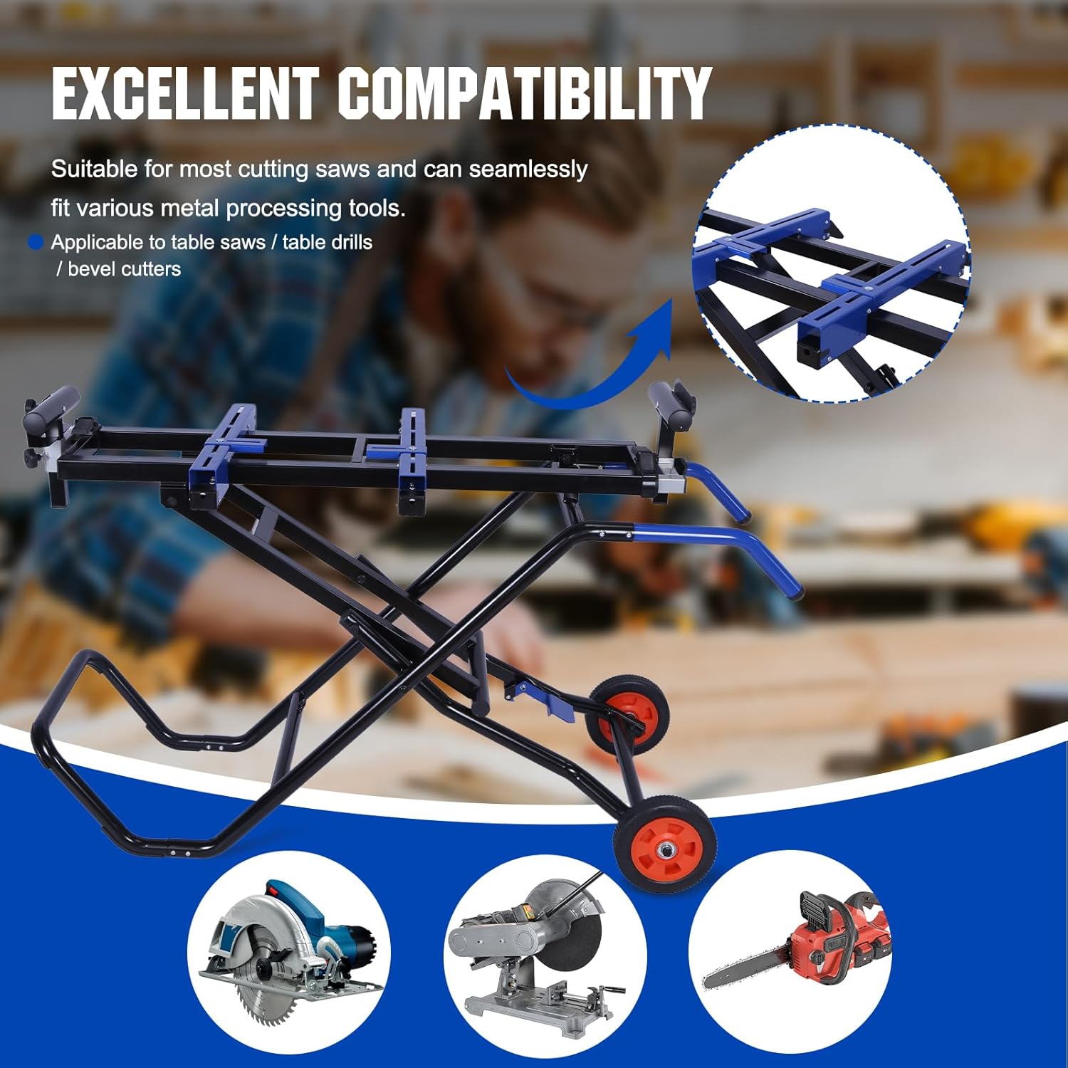 Heavy Duty Miter Saw Stand Steel Frame with All Terrain Wheels Power Lift Assist Foldable Portable Chop Saw Bandsaw Stand Universal for Most Table Saw