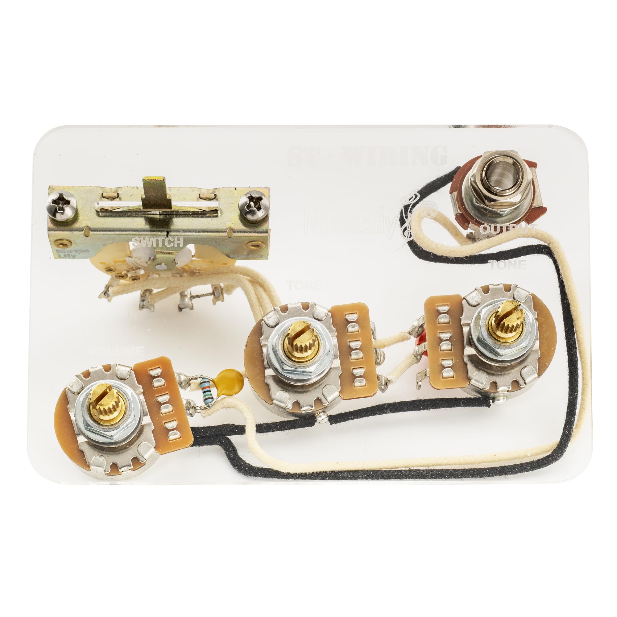 Musiclily Pro Guitarra Eléctrica Pre-cableado Kit de Electrónica para American Strat Style SSS con Selector 5 Posiciones y 3A Potenciometros, Nickel Jack