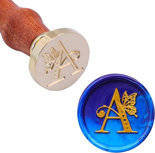 Miniatura 2 de SWANGSA Sello de cera con letra inicial del alfabeto A, elegante sello de mariposa vintage para invitación de fiesta de boda, envoltura de regalo,