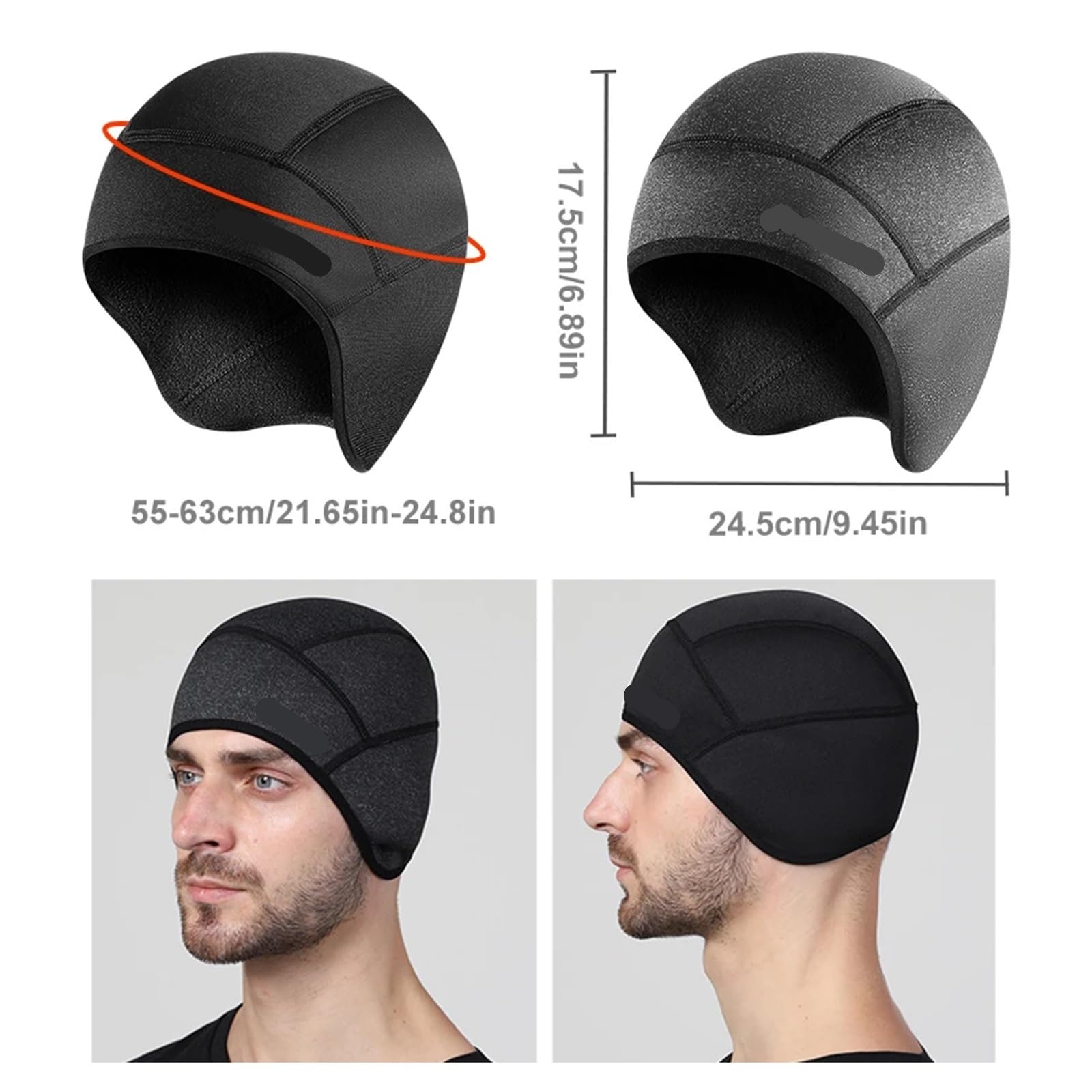 2 pezzi berretto invernale caldo imbottito protezione for le orecchie copertura for la testa fodera for casco da moto for bicicletta attrezzatura ciclismo per Ciclismo(Black)