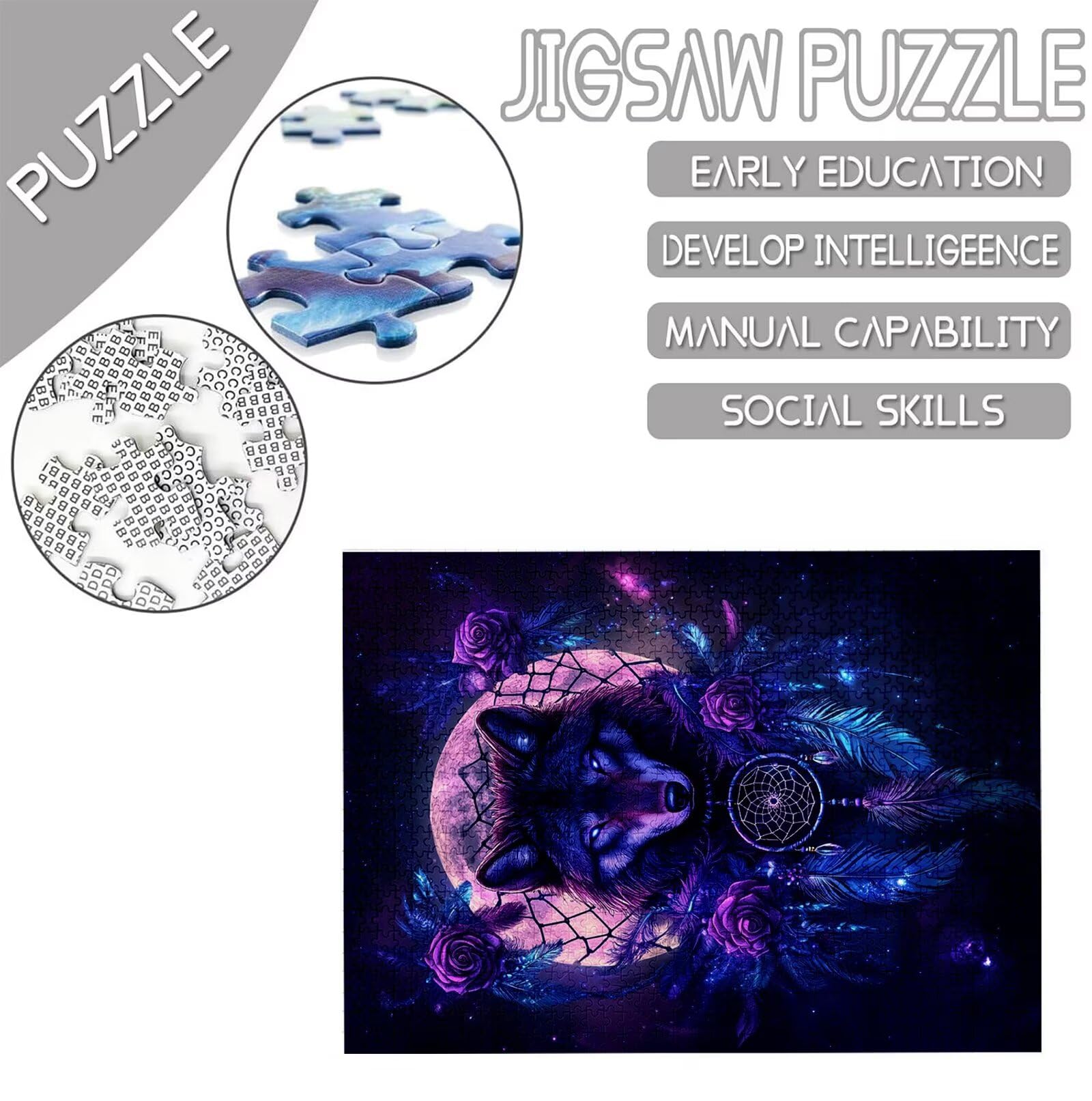 Puzzle wilka dla dorosłych, 5000 elementów, łapacz snów, puzzle dla dorosłych, dla początkujących, kolorowe puzzle 5D, plakat z pudełkiem na prezent, do dekoracji pokoju, salonu, prezent dla kobiet