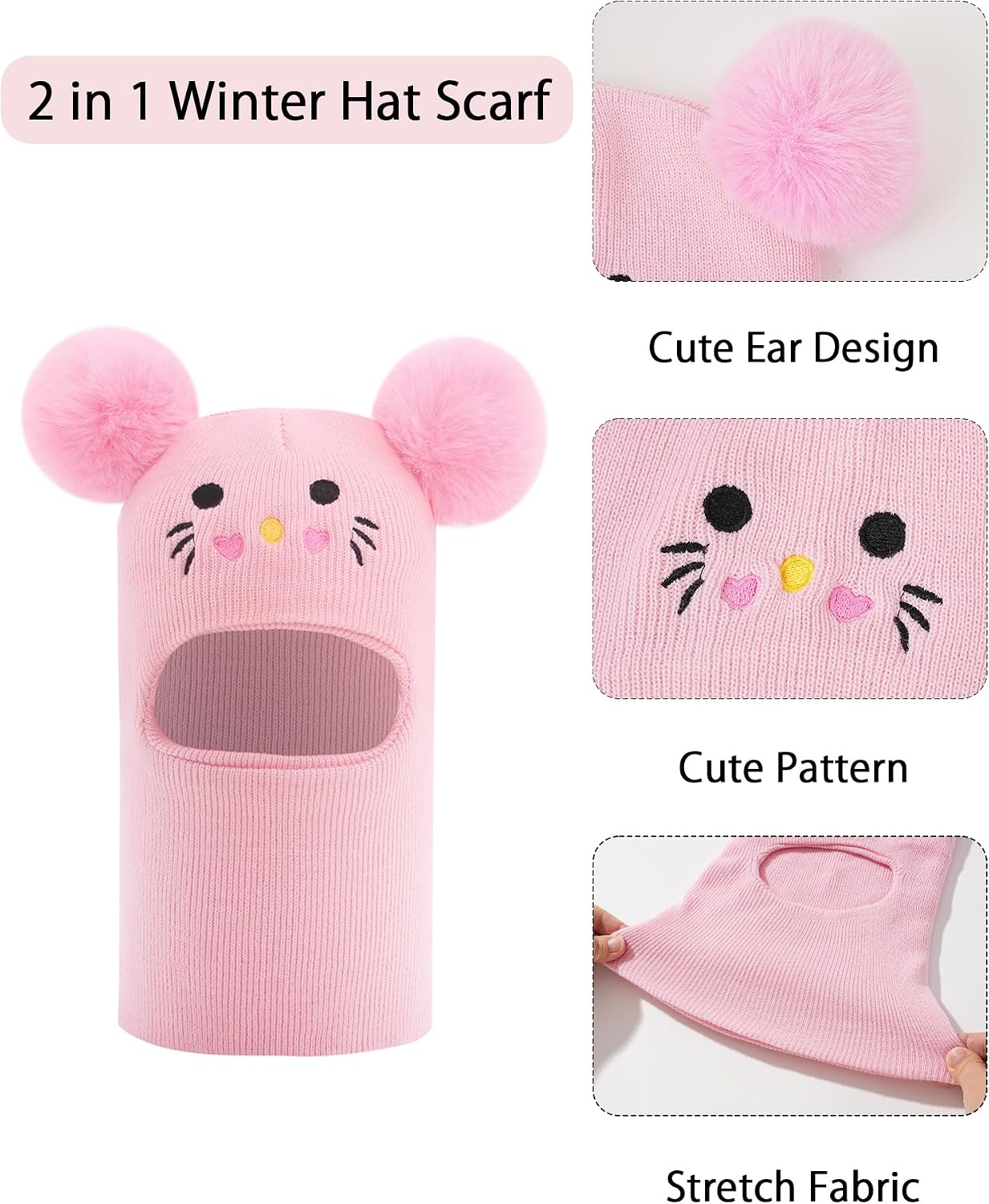 Happy Cherry Baby Scarf Hat Unisex Infant Toddler Kids Beanie Hats with Neck Warmer Windproof Hooded Hat