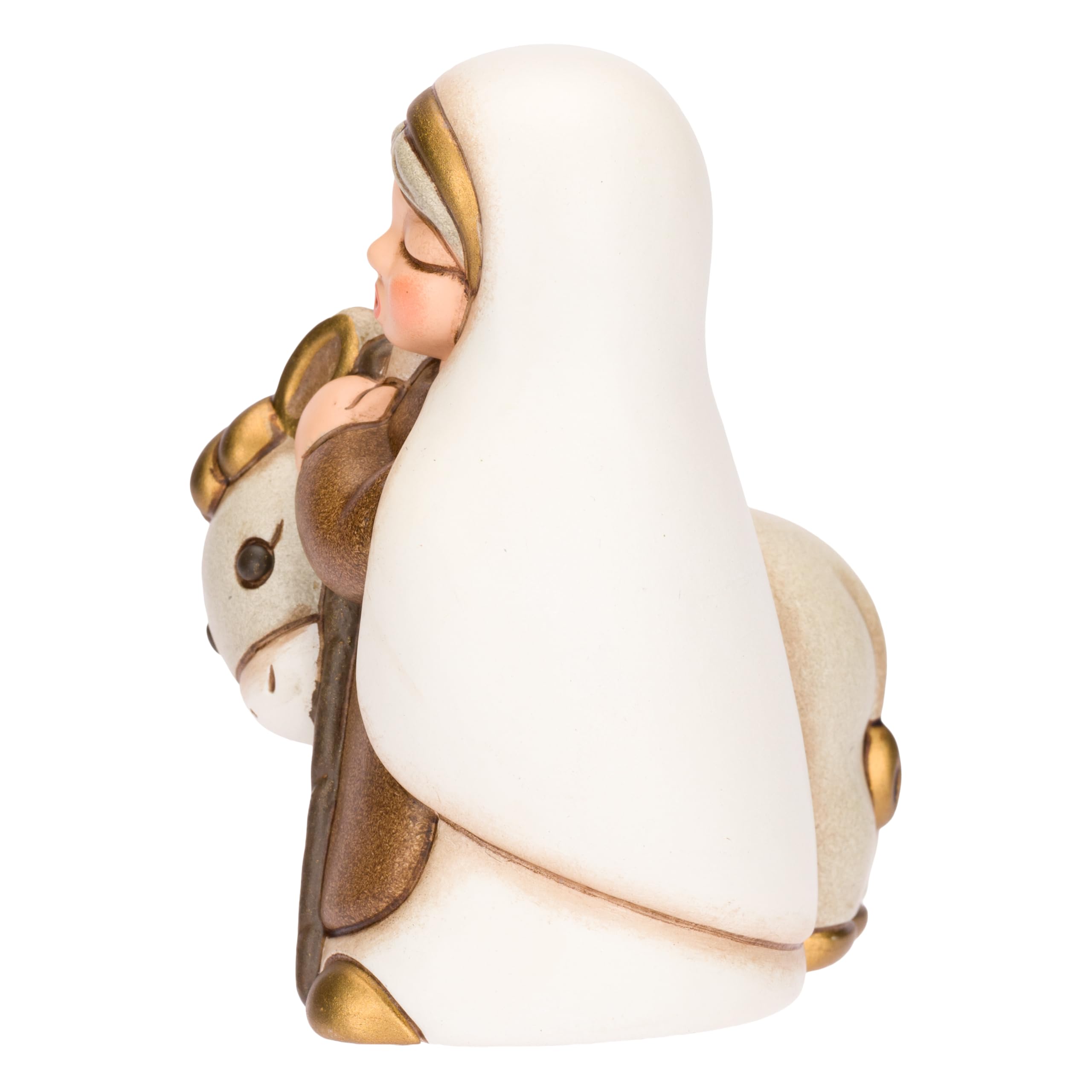 THUN - Nonna con asino in ceramica Presepe Classico, Bianco - 6,1 X 6,4 X 8,1 CM H - Ceramica