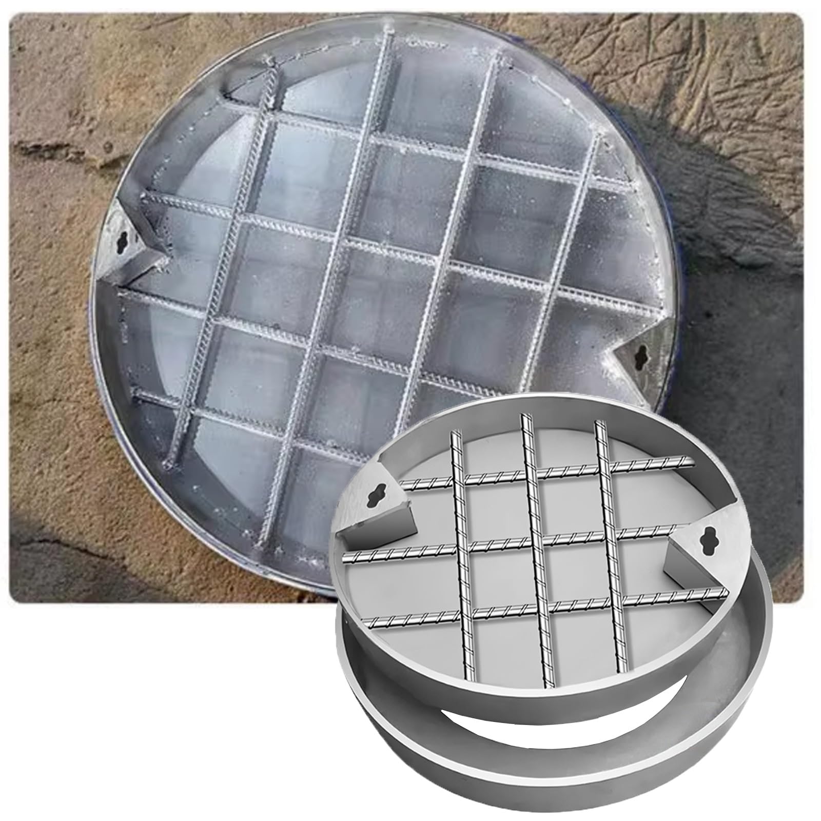 GJMSSMY Invisible Stless Steel Manhole CoverE Class Square Septic Tank Lid Recessed Sewer Cover for Driveway Yard Pavement Parking40cm/15.7in Diameter