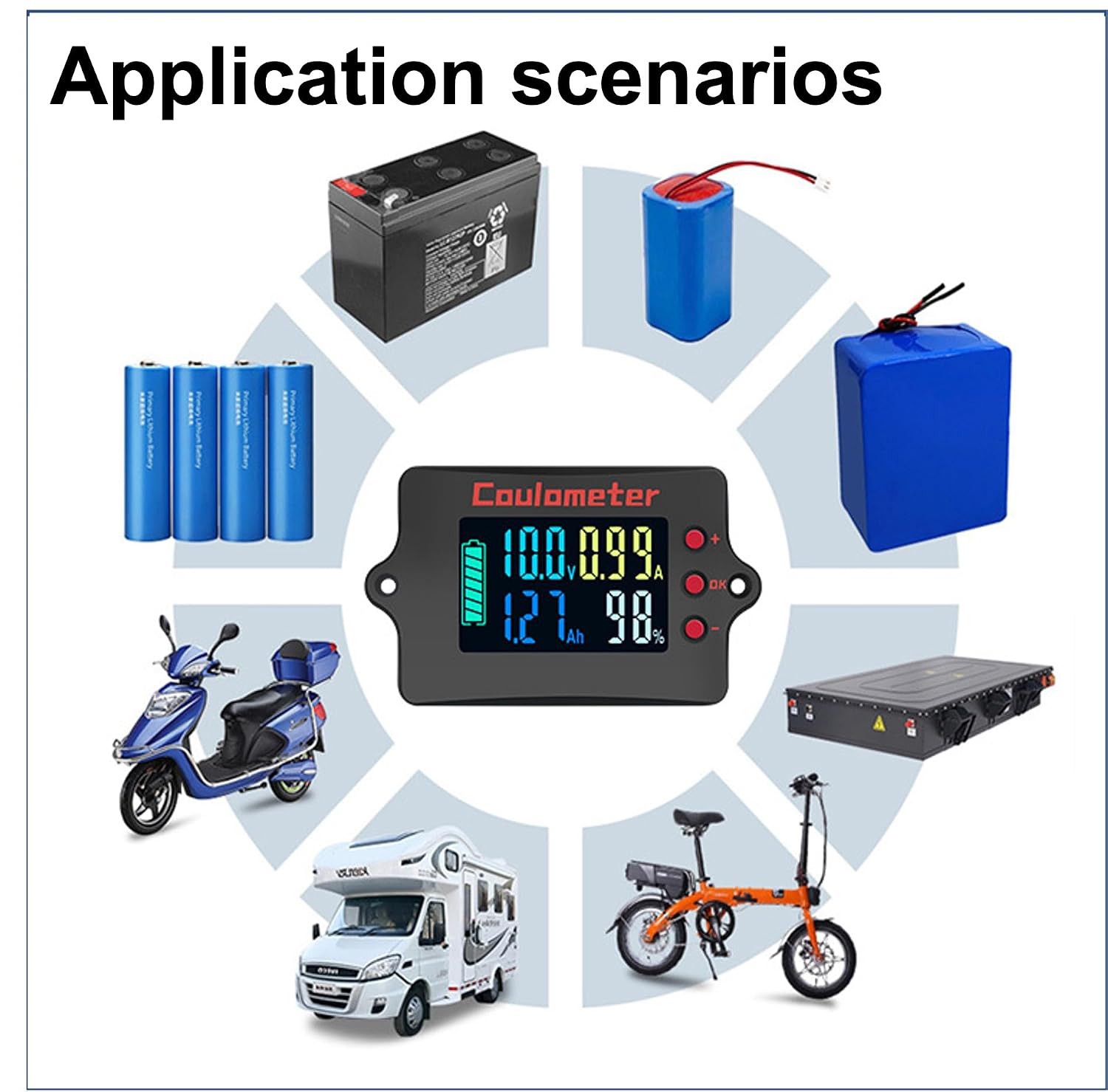 RQG Coulometer,Shunt Monitor,Battery Monitor with Shunt,High Precised DC 8-120V 200A LCD Digital Multimeter Battery Monitor Voltage Current Capacity Indicator,Easy to Read,with USB Power Cable+Shunt