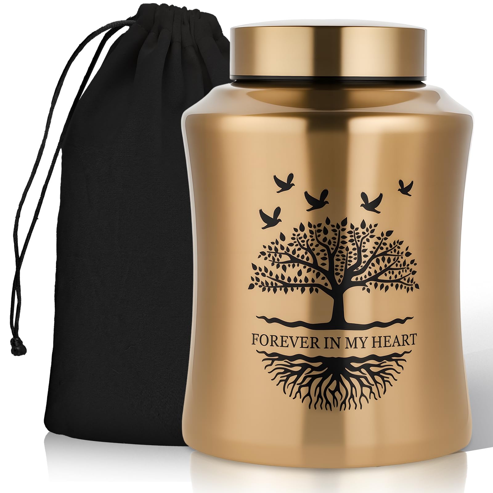 Large Cremation Urns for Human Ashes Adult Up to 180 lbs, Stainless Steel Polished Gold Urn for Male & Female, Decorative Cremation Urn for Dad Mom
