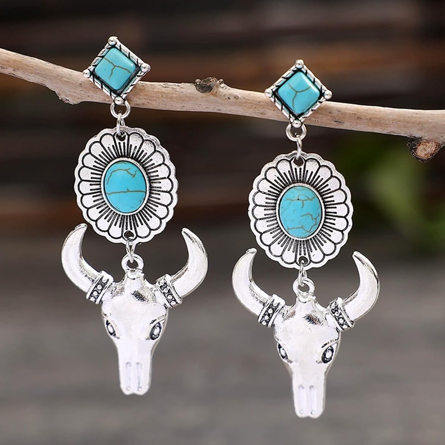 Western Jewelry Turquoise Earrings for Women Silver Western Earrings Country Concert Outfits for Women Cowboy Chic Rodeo Outfit Shirts Dress Accessories - Image 4