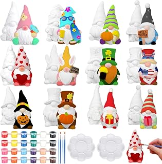 Sonwyoung 12 Pcs Ceramics Gnome to Paint Ready to Painting Your Own Gnome Statues DIY Unpainted Ceramics Figurines Kit with Brush Palette Paint for Adults Home Decor