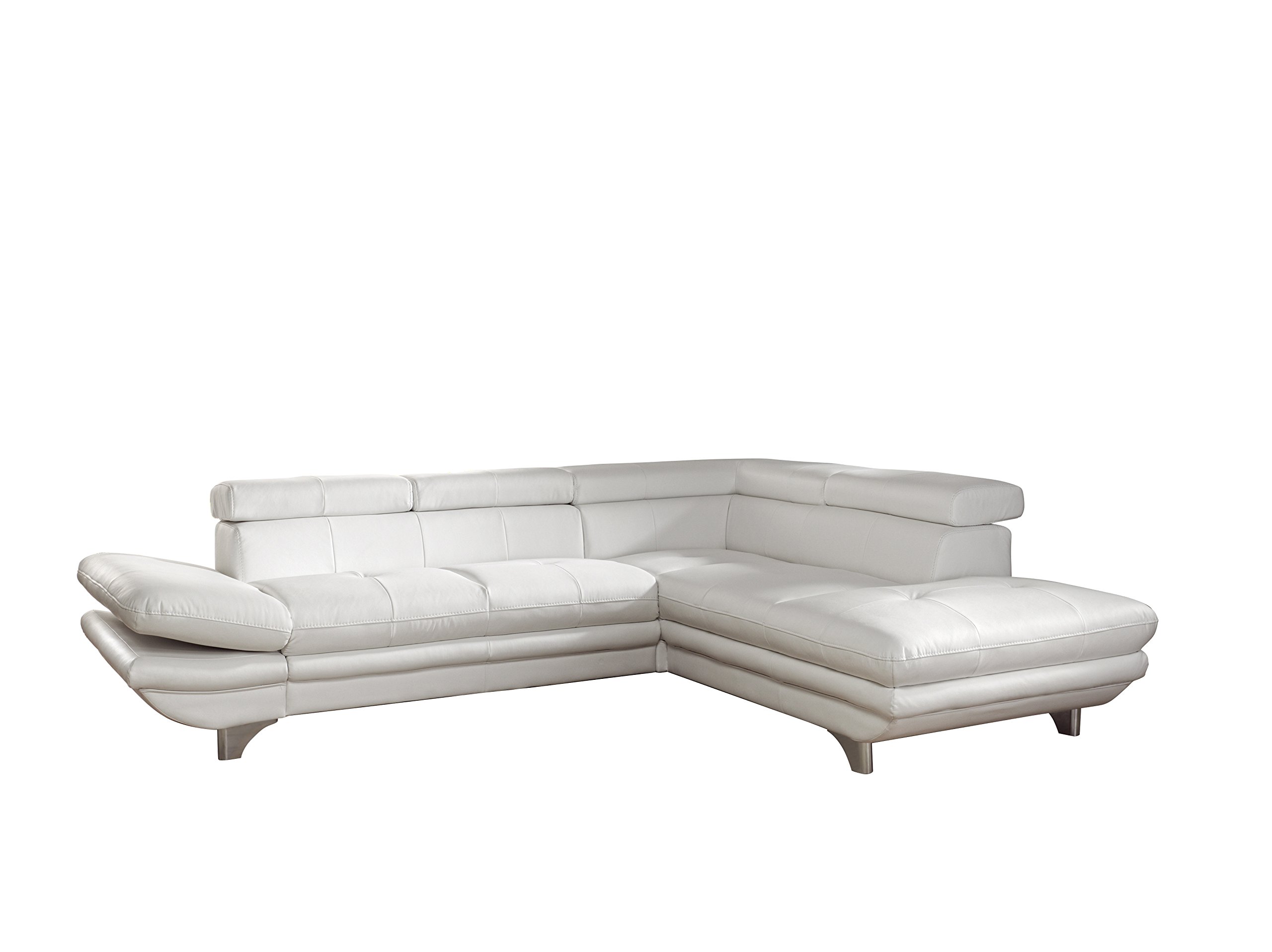Mivano Ecksofa Enterprise / Trendige Ledercouch in L-Form mit Ottomane rechts / Kopfstützen und Armteil verstellbar / 277 x 75 x 238 / Kunstleder: weiß