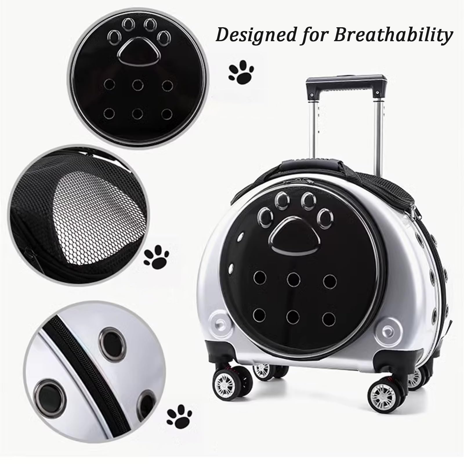 Mochila Perro, Transportin Gato con Ruedas y Varilla Telescópica, Diseño Ventilado para Viajes, Senderismo y Uso al Aire Libre(Rose)
