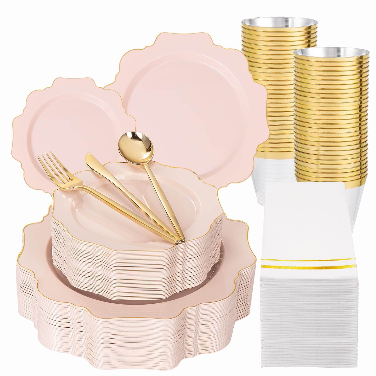 Pink & Gold Disposable Plates - Party Dinnerware -17