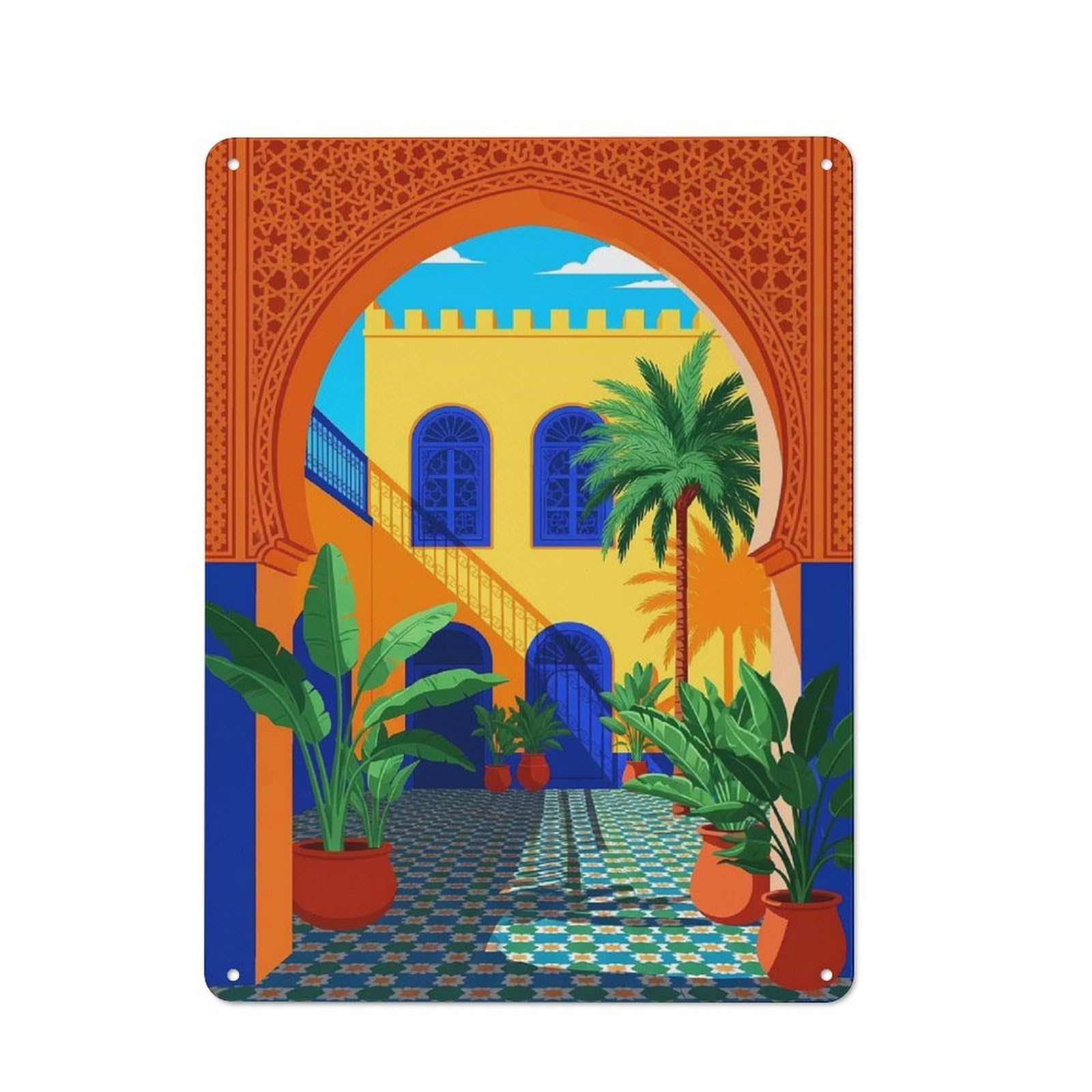 Vintage Moroccan Courtyard Metal Plaque 40x30cm, Diner Style Decor for Bakery, Diner, Cafe Or Family Room