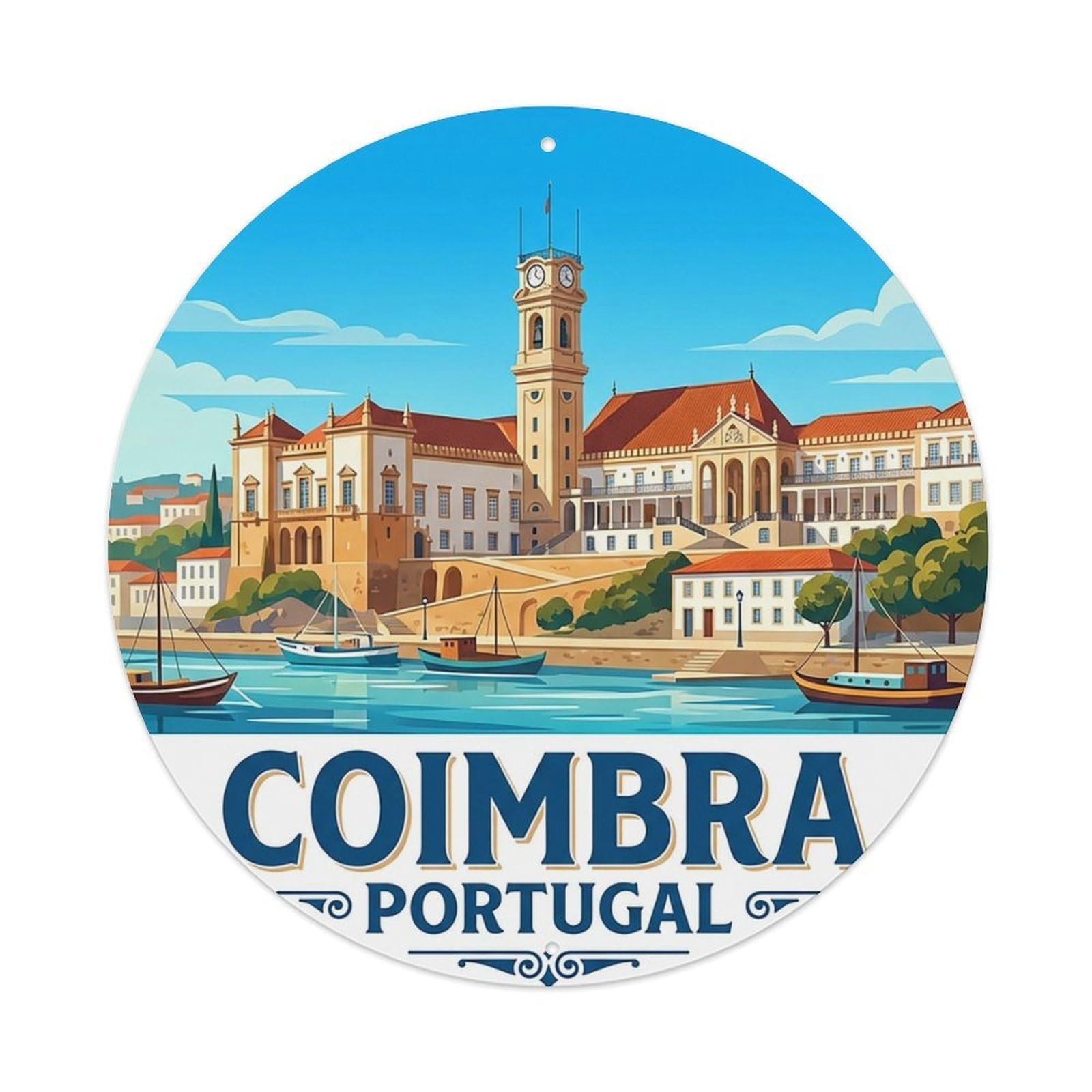 Vintage Travel Portugal Coimbra Vintage Metal Tin Sign Plaque Wall Decor for Cafe, Club Bar, Office, Garden Metal Poster 8x8Inch