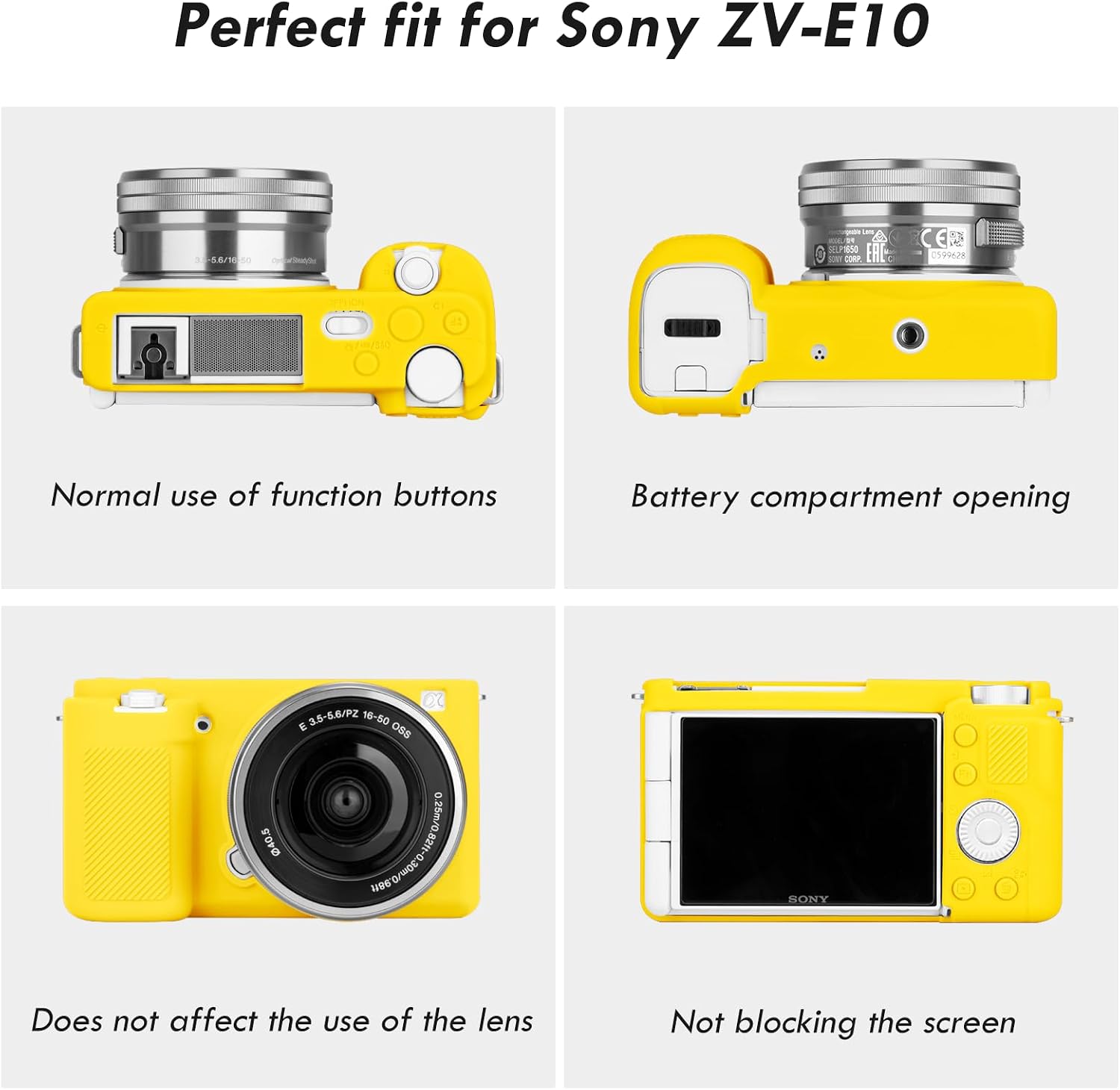 Rieibi ZVE10 Case, Soft Silicone Protective Case for Sony ZV-E10 ZVE10 Camera, Lightweight Rubber Cover for Sony Alpha ZVE10 - Yellow image 3