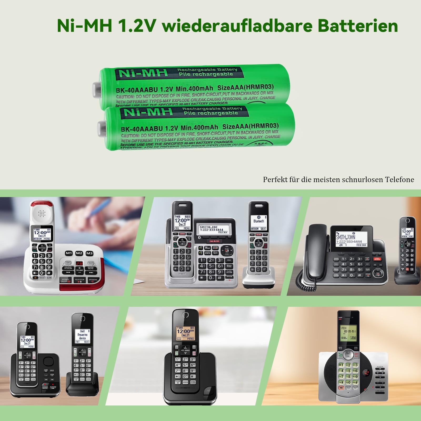 Panosonic Gigaset DECT Piles Rechargeables Ni-MH AAA 1,2V 400mAh Lot de 2 BK-40AAABU