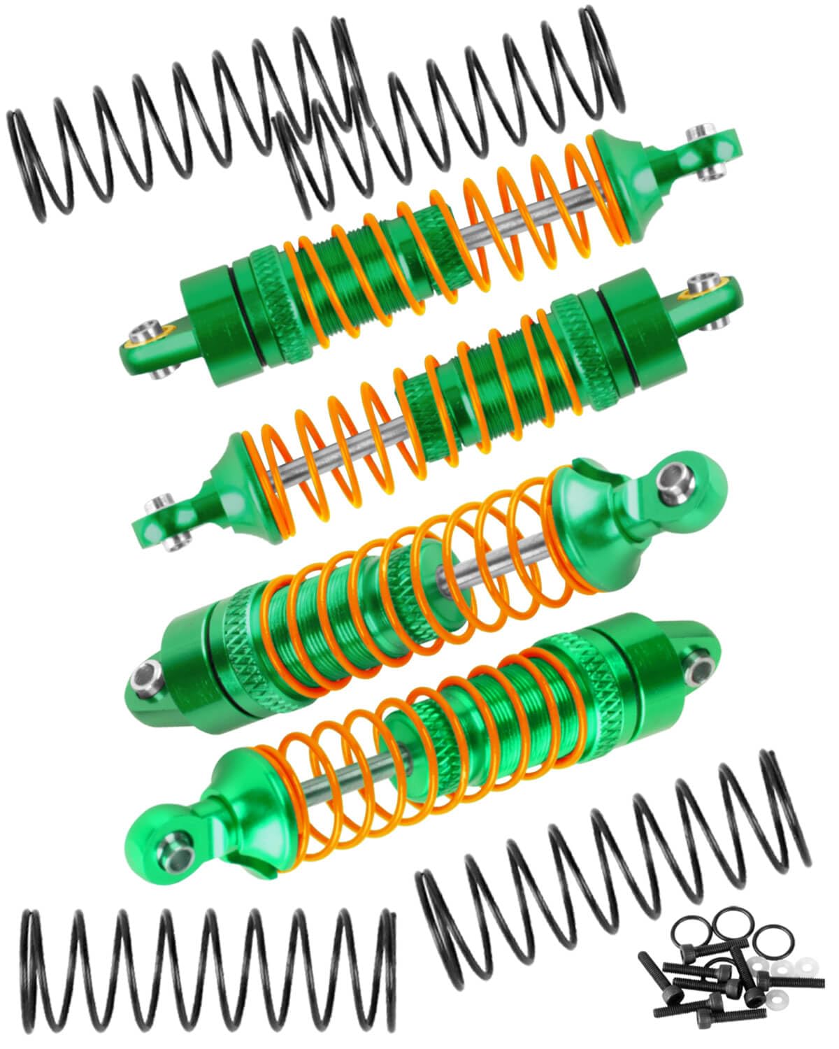 RC Front Rear Assembled Full Metal Shocks Upgrades Part for 1/18 LaTrax Teton Desert Prerunner,Equipped with Two Sets of Springs, Replace Parts 7660 7665(Green 4PCS)