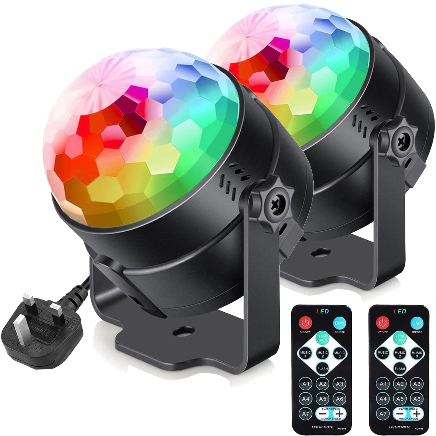 Holihifi Rgb [Pack Of 2] Disco Lights, 360° Rotation Sound Activated Disco Ball Party Lights With Remote Control - 3W Dynamic Light Effect For Kids Birthday, Friends Gathering, Home Disco, Xmas (2)