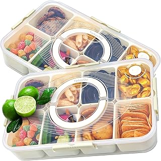 Air-tight Snackle Box Container Dishwasher Safe, Divided Serving Tray with Lid and Handle, Portable Snack Platters Containers for Candy Fruits, Charcuterie Organizer for Picnic 2PCS