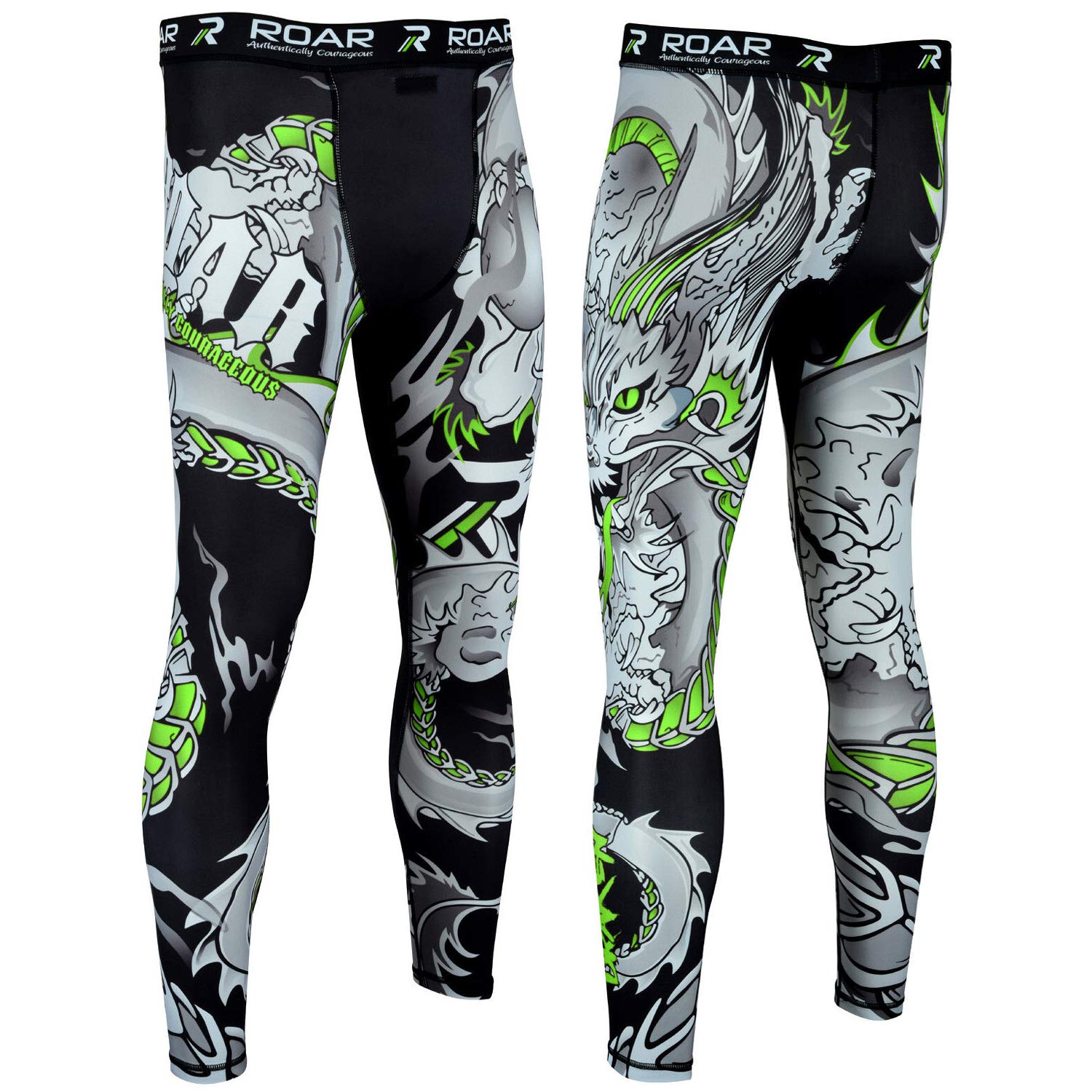 ROAR-INT Compression Pants Men MMA Leggings No-Gi Grappling Spats BJJ Pants Compression Tights Jiu Jitsu Spats (Darken Green, Medium)