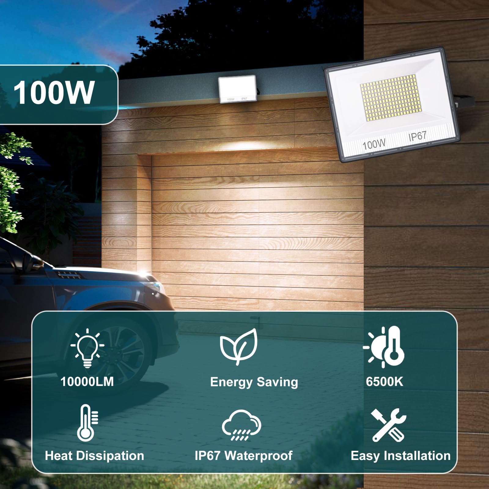 Focos LED Exterior 2PCS 100W 10000 Lúmenes Potente Proyector Exterior