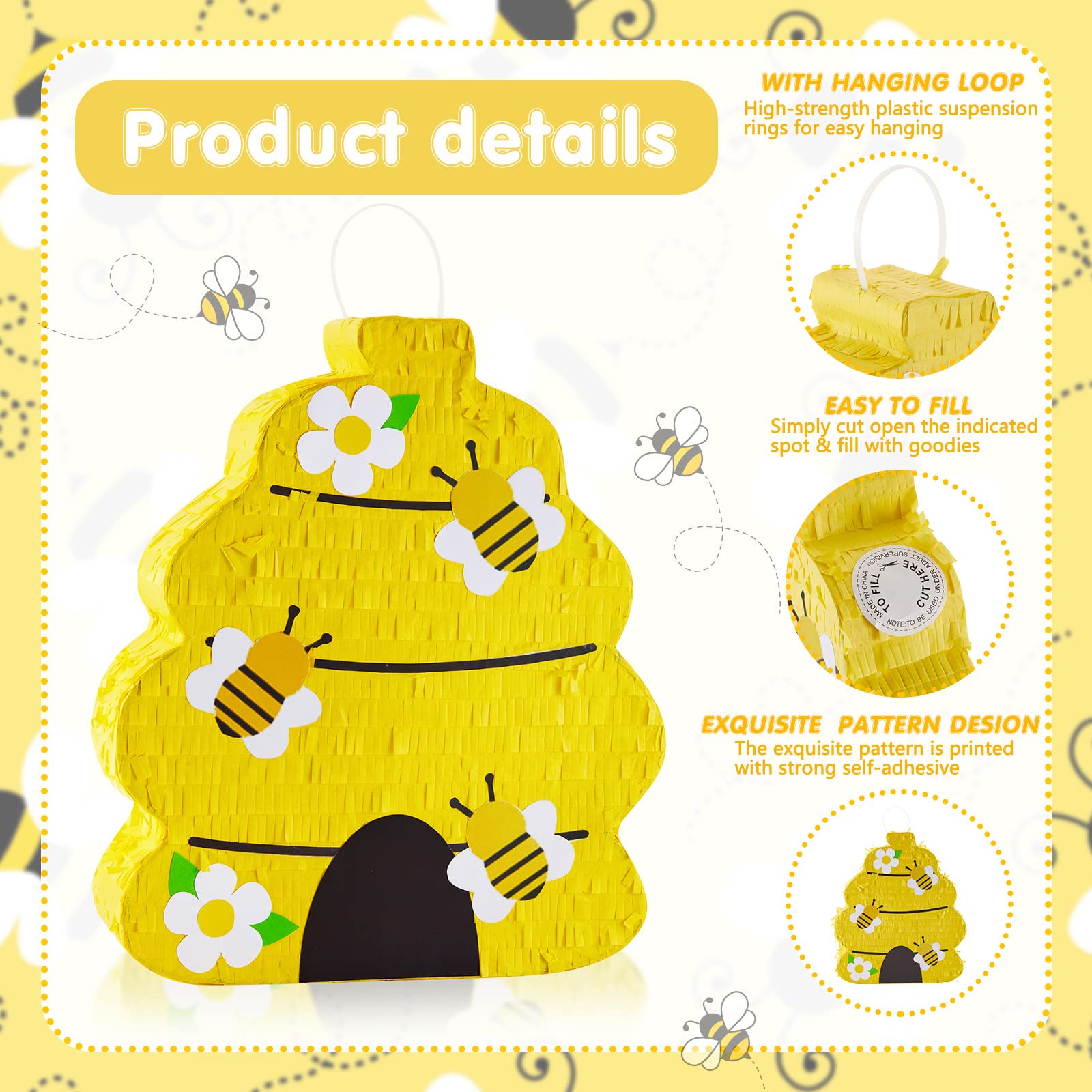 Beehive Gender Reveal Pinata a tema alveare Pinata con benda, bastone e coriandoli Rivelazione di genere Forniture per Baby Shower Girl Boy Compleanno Party Decorationsk