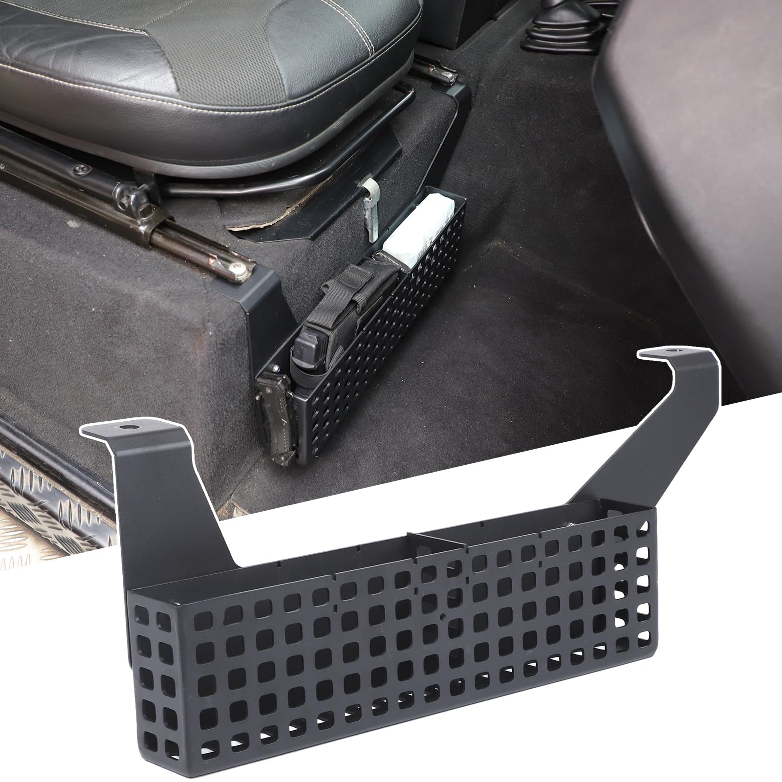 Caja de almacenamiento bajo asiento para Defender: maximiza tu espacio en aluminio negro