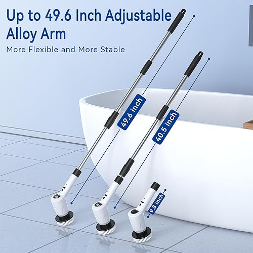 Miniatura 3 de Limpiador eléctrico giratorio, limpiador eléctrico inalámbrico para bañera y azulejos con brazo de extensión ajustable, 3 velocidades 7 cabezales de