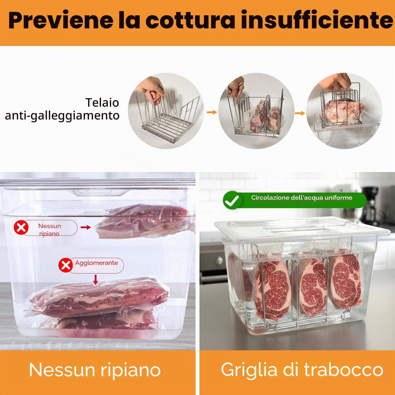 Sous Vide Contenitore 11L con coperchio e rack trasparente multifunzionale senza BPA