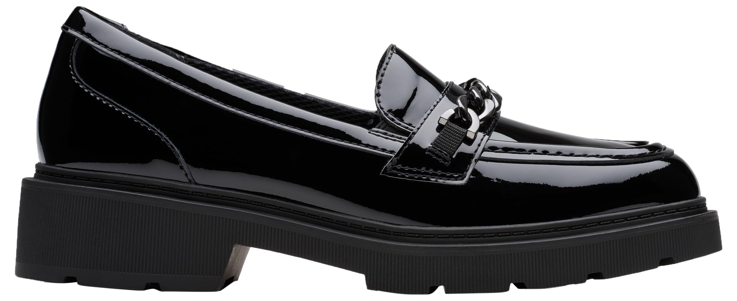 Clarks (Black, Uk 3.5 Child) Girls Chunky Square Toe Loafer School Shoes Eris Edge - F Fit