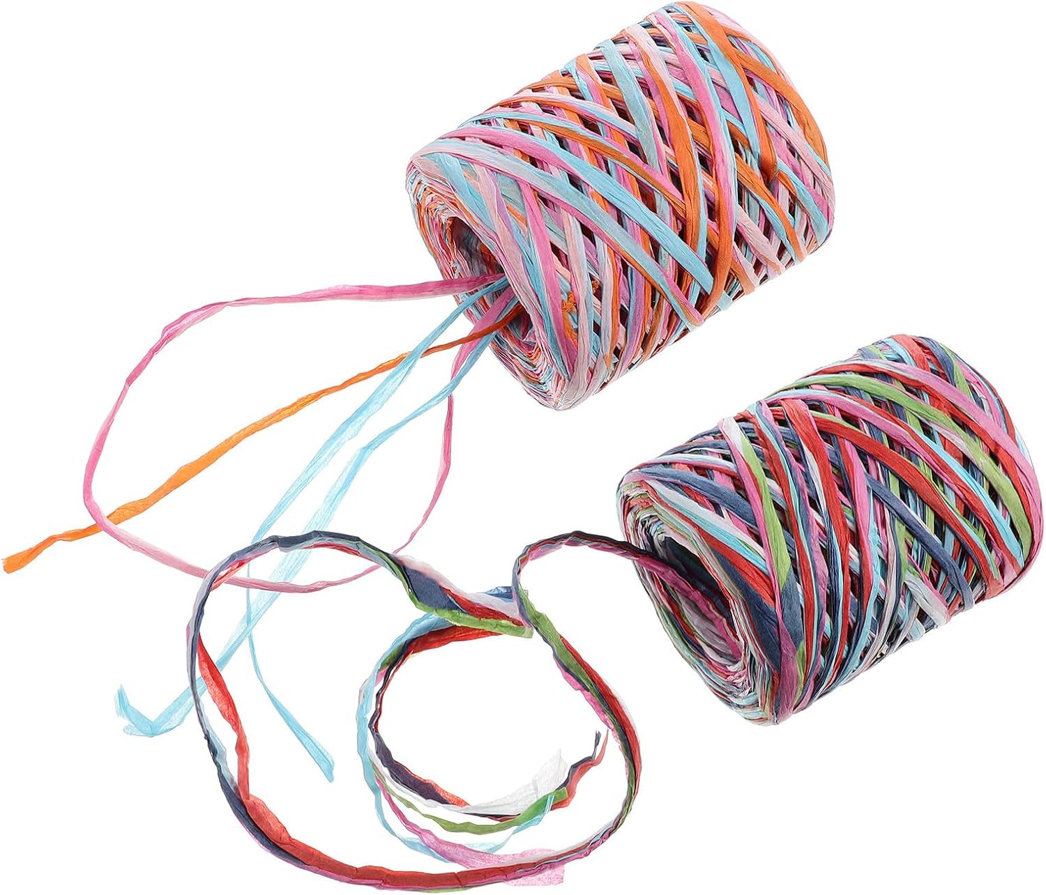 2 Rolls Colored Raffia Paper Twine Rope 200m DIY Craft Packing Ribbon for Wrapping and Decoration, Red/Navy Blue Light Blue/Green, Handmade Braided Ribbon for Arts and Crafts