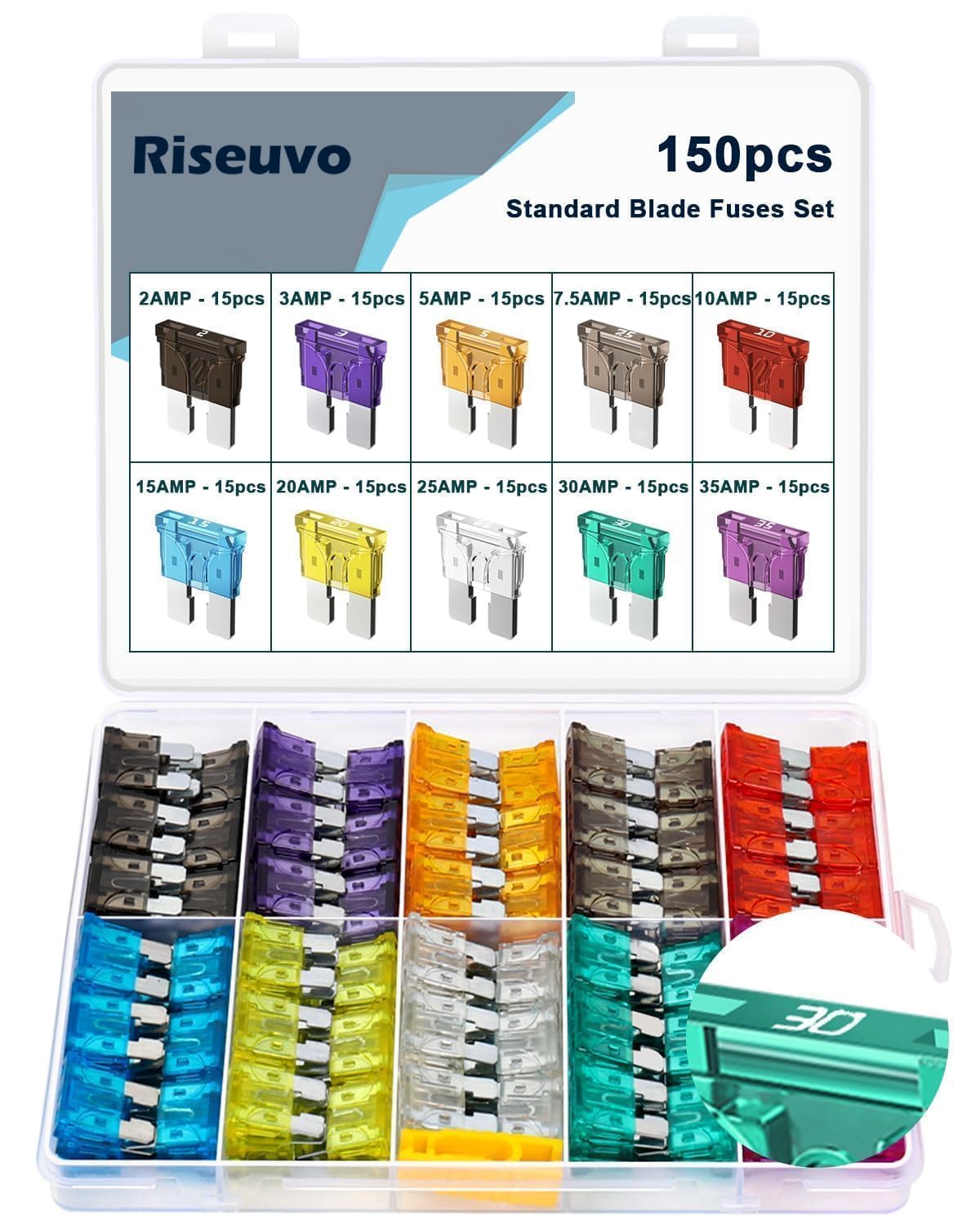 Car Automotive Rv Standard Fuses - Auto ATO Blade Fuse Assortment Kit (2A 3A 5A 7.5A 10A 15A 20A 25A 30A 35A)-image-28