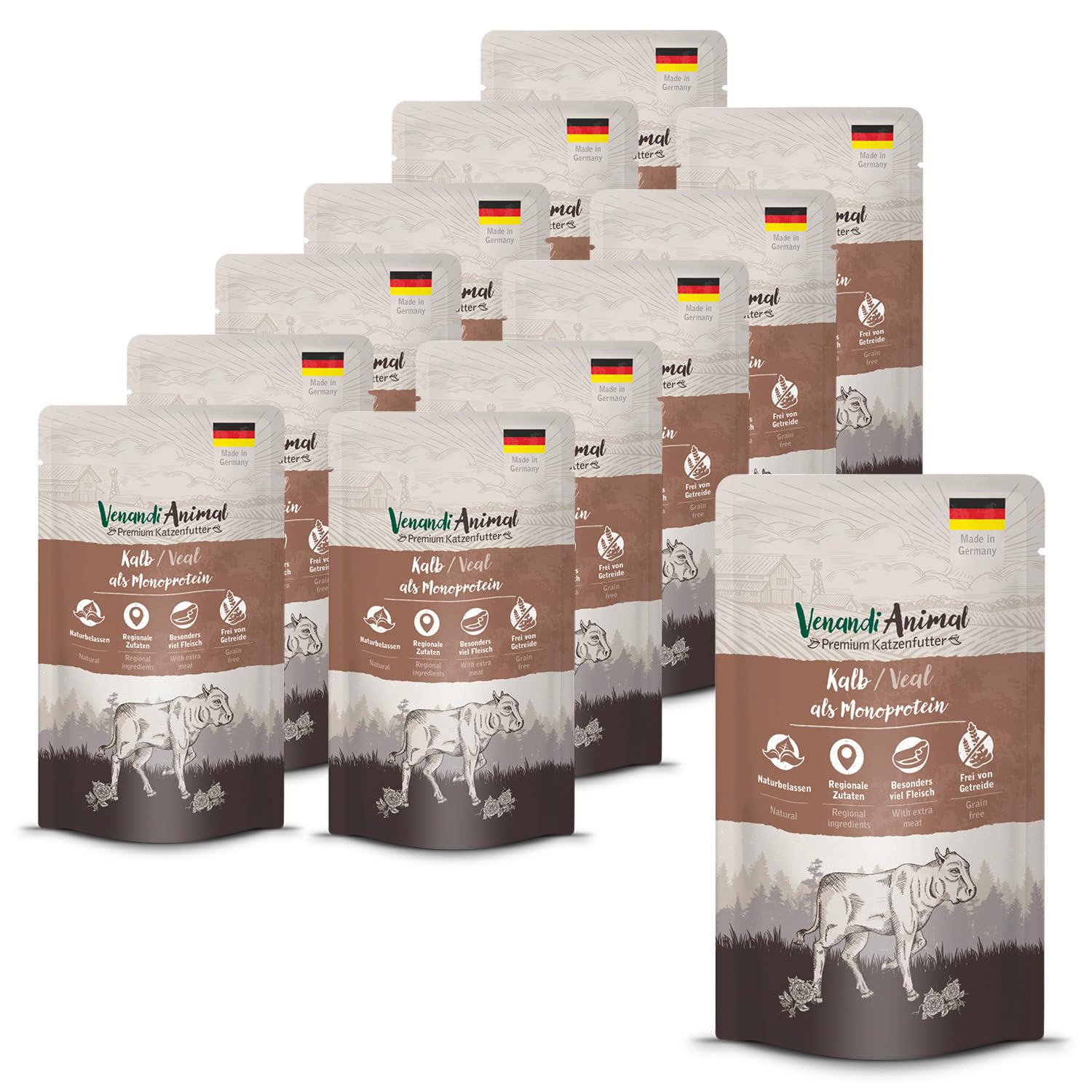 Venandi Animal Premium Cat Food, Veal as Monoprotein, Wet Food, Grain-Free and Natural, Pack of 12 (12 x 125 g)