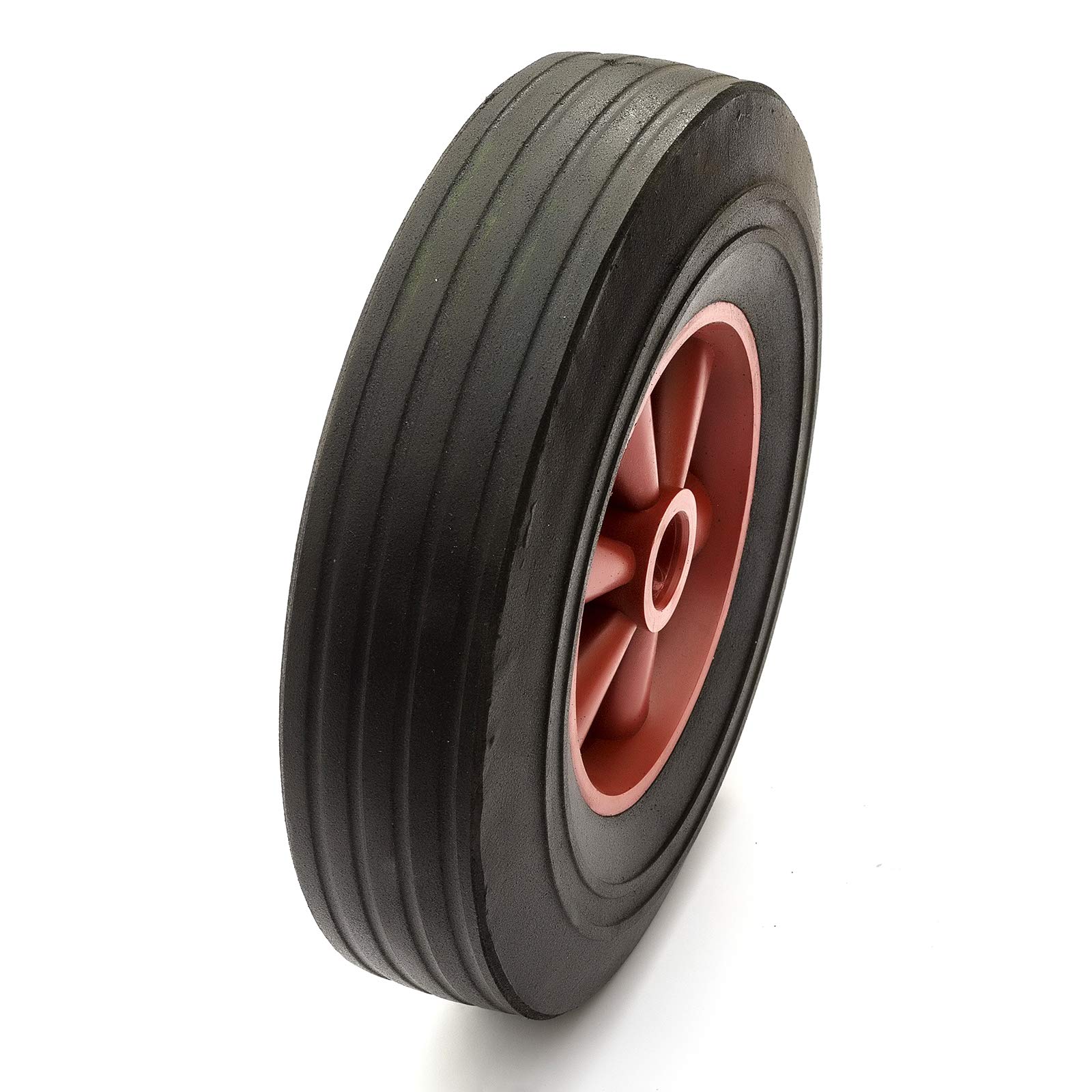 Red Plastic Wheel & Solid Rubber Tyre 10 Inch / 255mm Fits Wheelbarrow Cart~p57502442