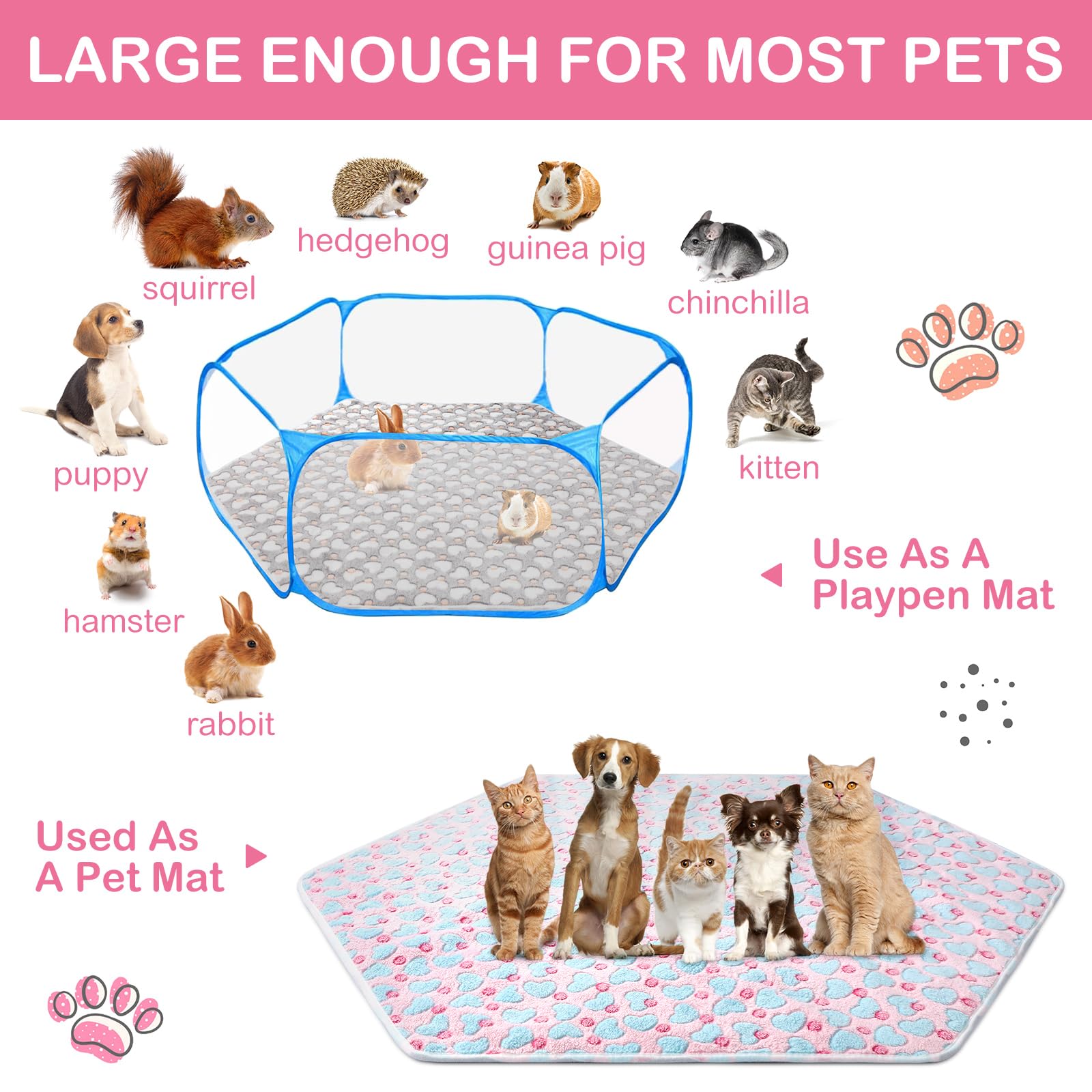 4pcs 47 in Guinea Pig Playpen Pad Waterproof Hexagon Mat Reusable Dog