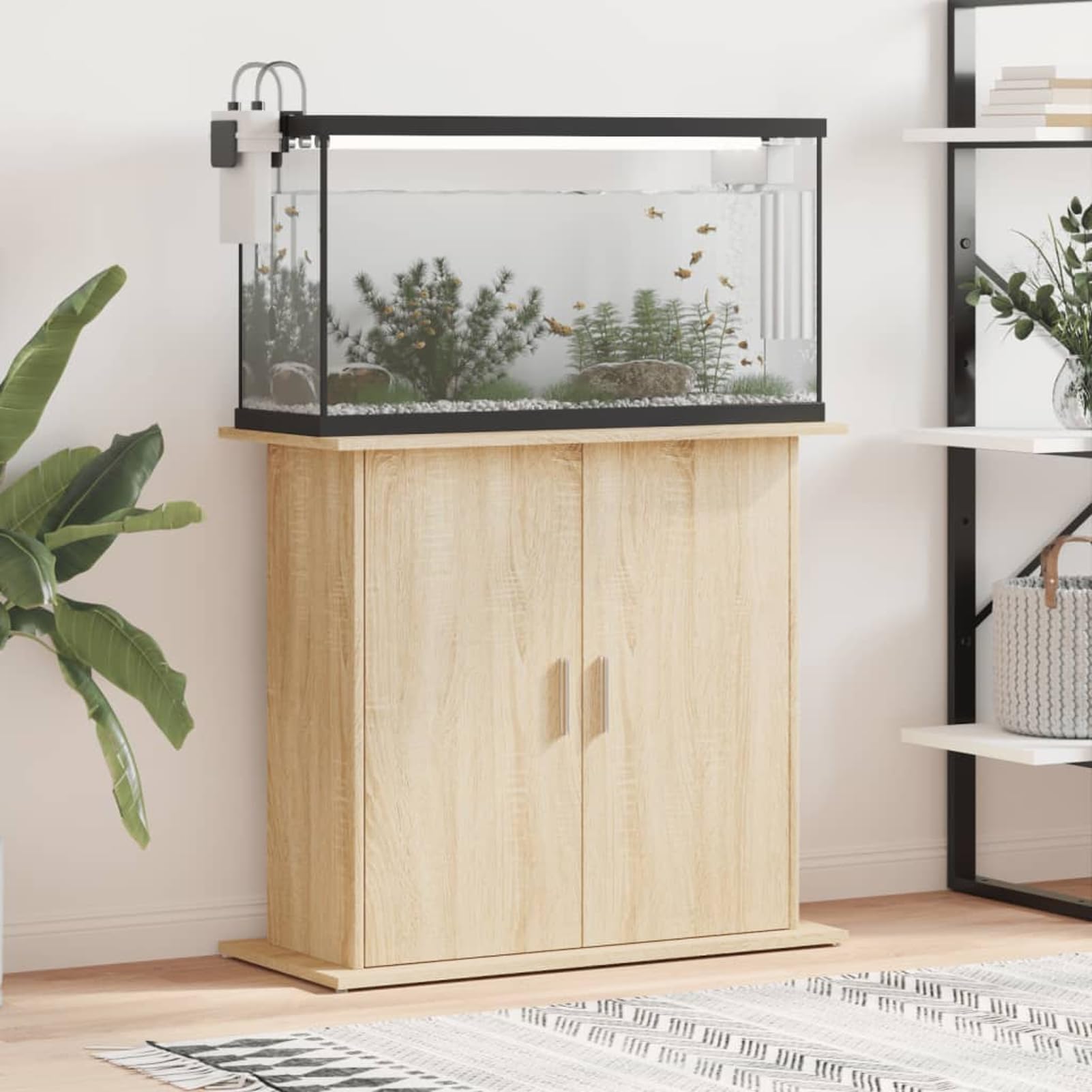 Gecheer Aquarium Stand with Storage, Engineered Wood Sonoma Oak 81x36x73cm, Stable Fish Tank Cabinet for Ornamental Fish and Aquatic Plants 833602
