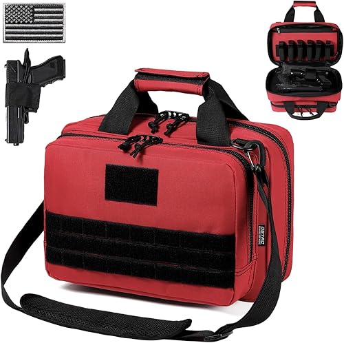 Vista 9 de DBTAC - Funda para pistola XS Bolsa táctica de 1 a 2 pistolas con cremallera con cerradura para campo de tiro al aire libre Parche de bandera