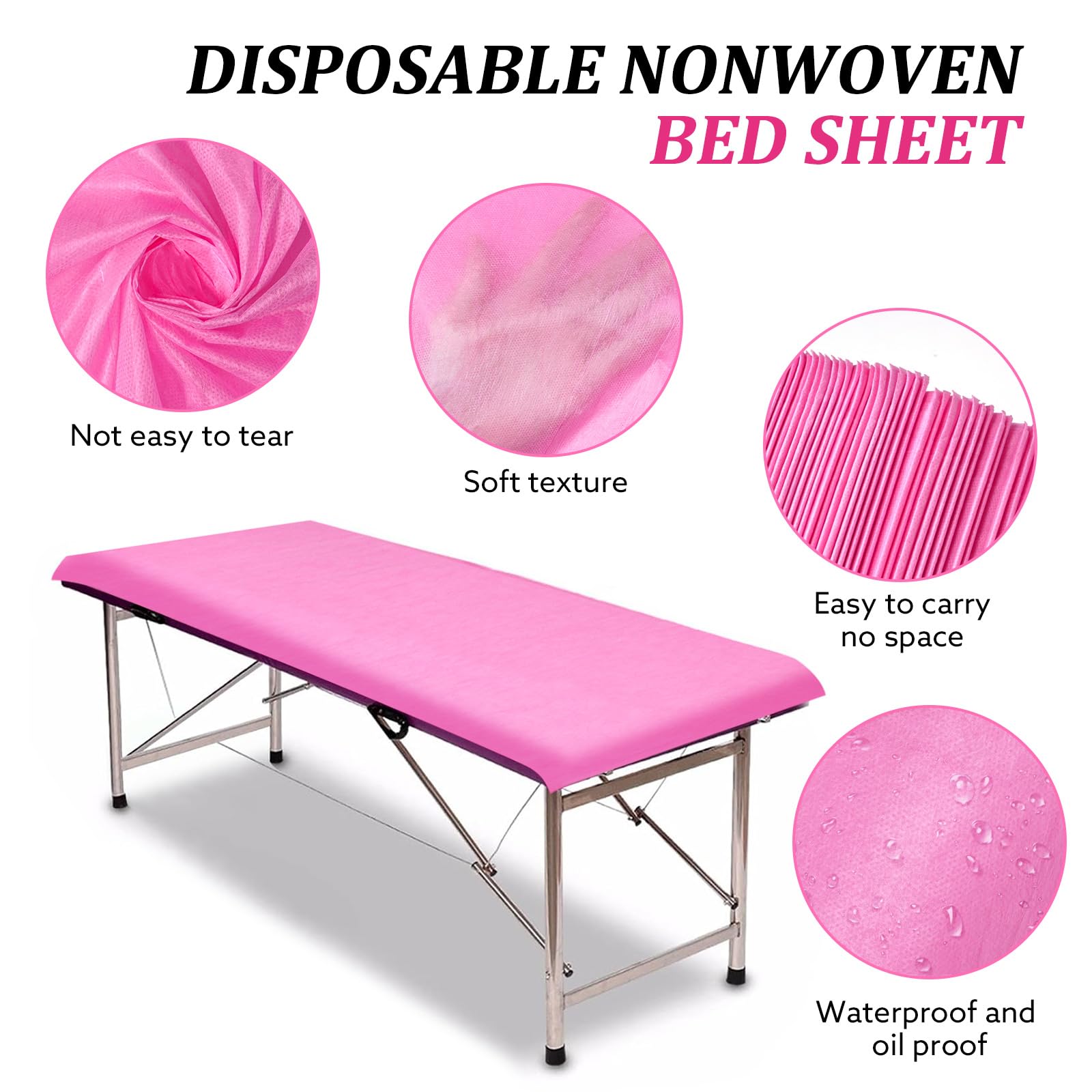 100 sábanas desechables de 80 x 180 cm, impermeables, para mesa de masaje, tela no tejida, cubierta de cama de spa (rosa)