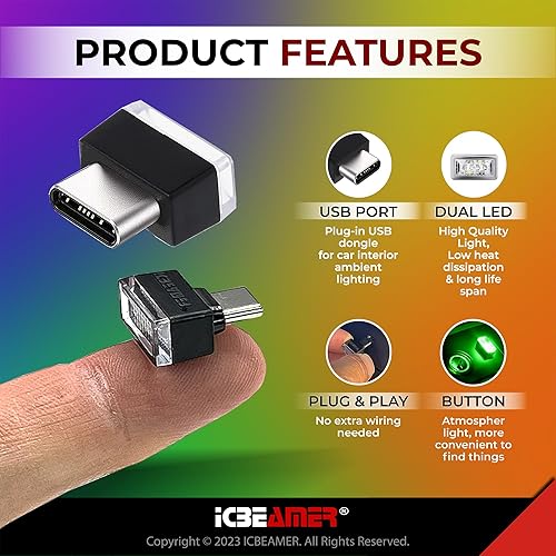 Miniatura 10 de ICBEAMER - USB inteligente de 5 V de 2da generación, interfaz de color rojo, luz nocturna en miniatura, luz LED para el interior del coche,