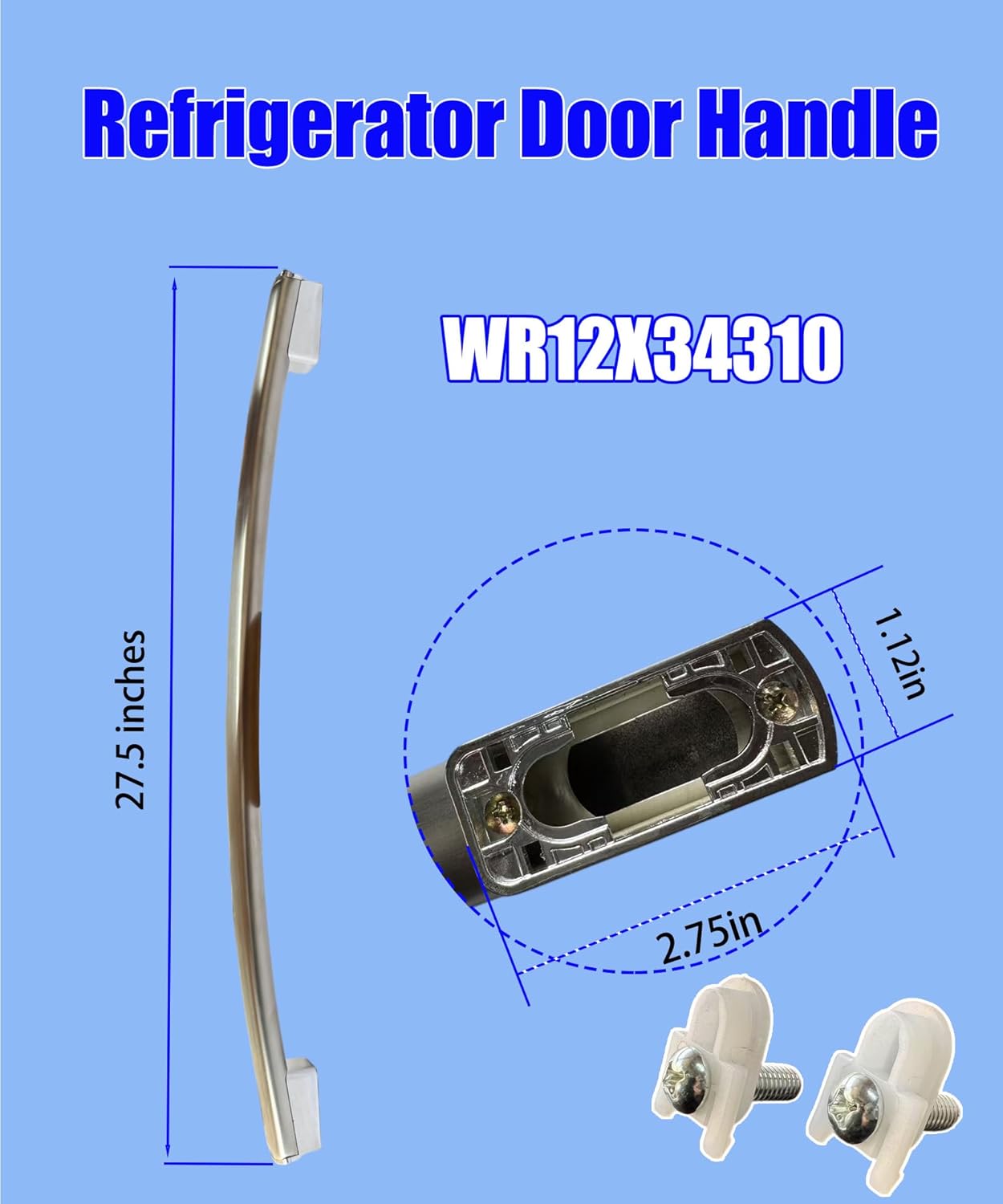 WR12X34310 Stainless Steel Freezer Door Handle with 2 pcs WR01X25070 Door Handle Fasteners Compatible with GE Etc Appliances Refrigerator,Replaces Parts 4960021 AP6994366 PS16220203 EAP16220203